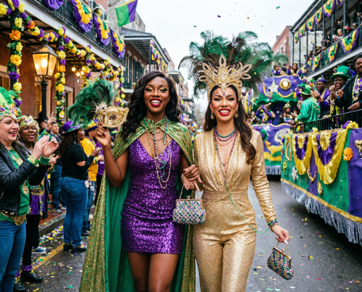 Mardi Gras makeup 2026 Glitchy Glam aesthetic Glitter freckle patches Festival beauty trends 2026 New Orleans Carnival style
