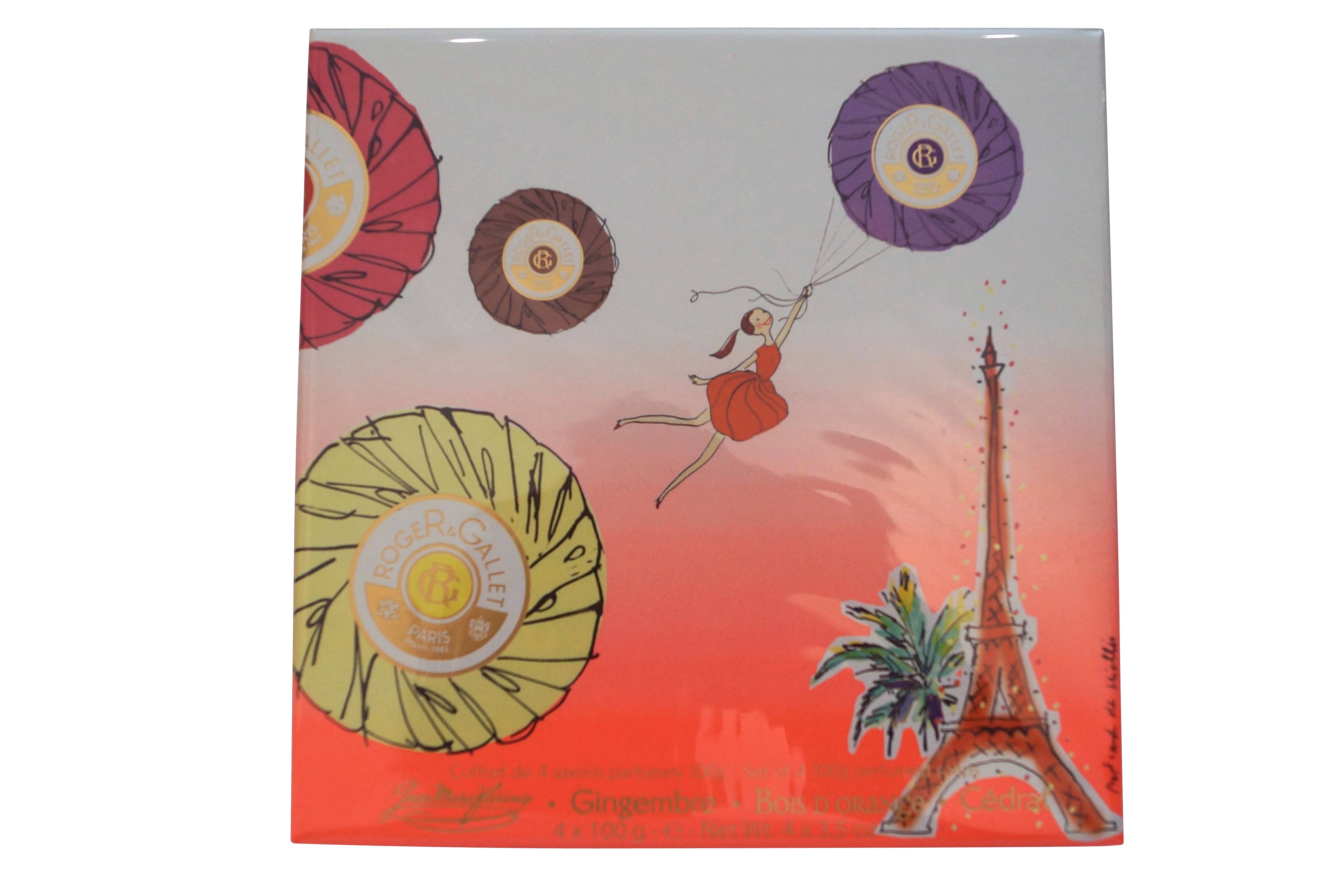 Roger & Gallet Soap Gift Box 4 x 3.5 oz Bar Soap Gingembre, Bois D'Orange