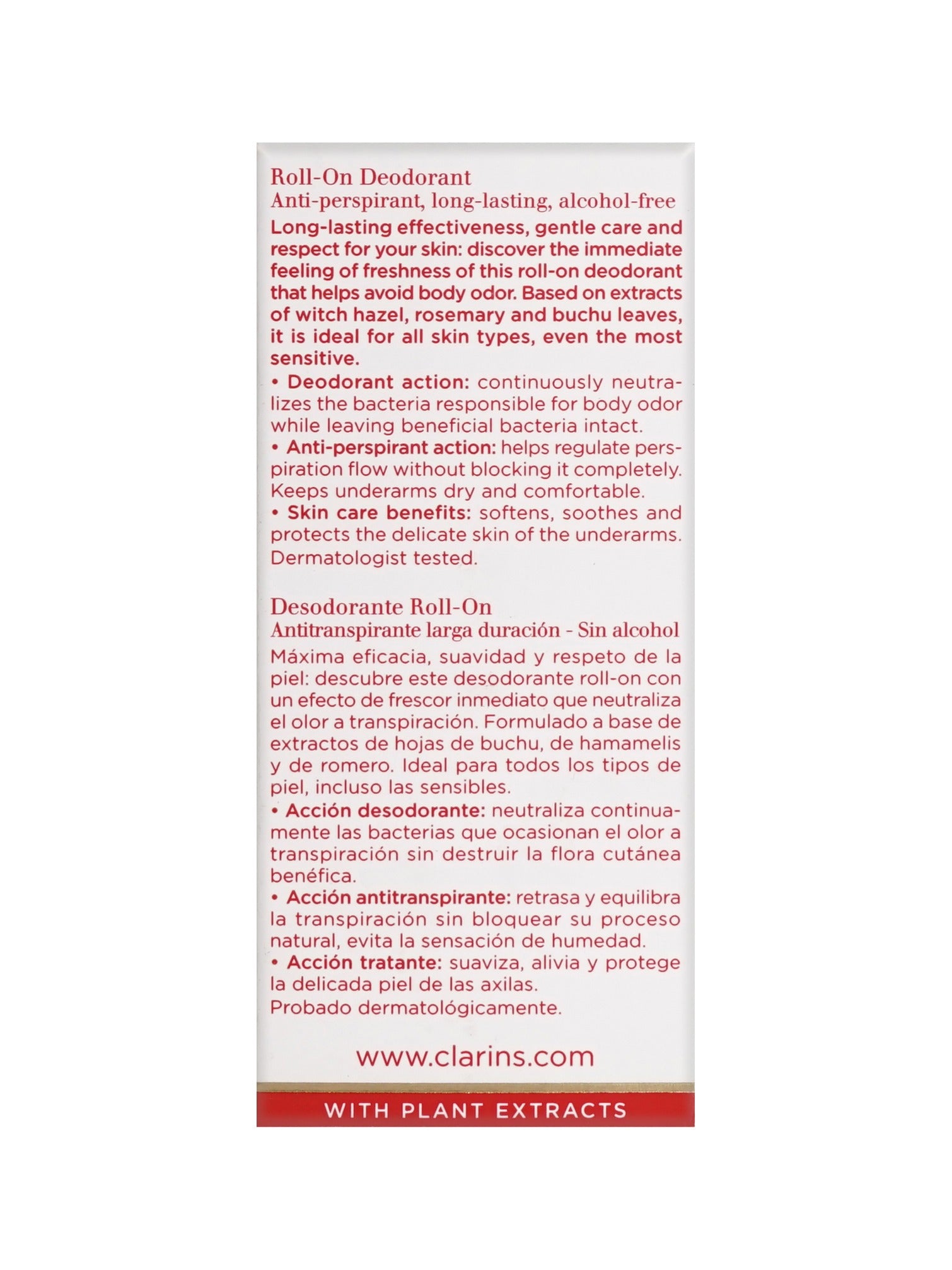 Clarins Roll On Deodorant Anti Perspirant Alcohol Free 1.7 OZ