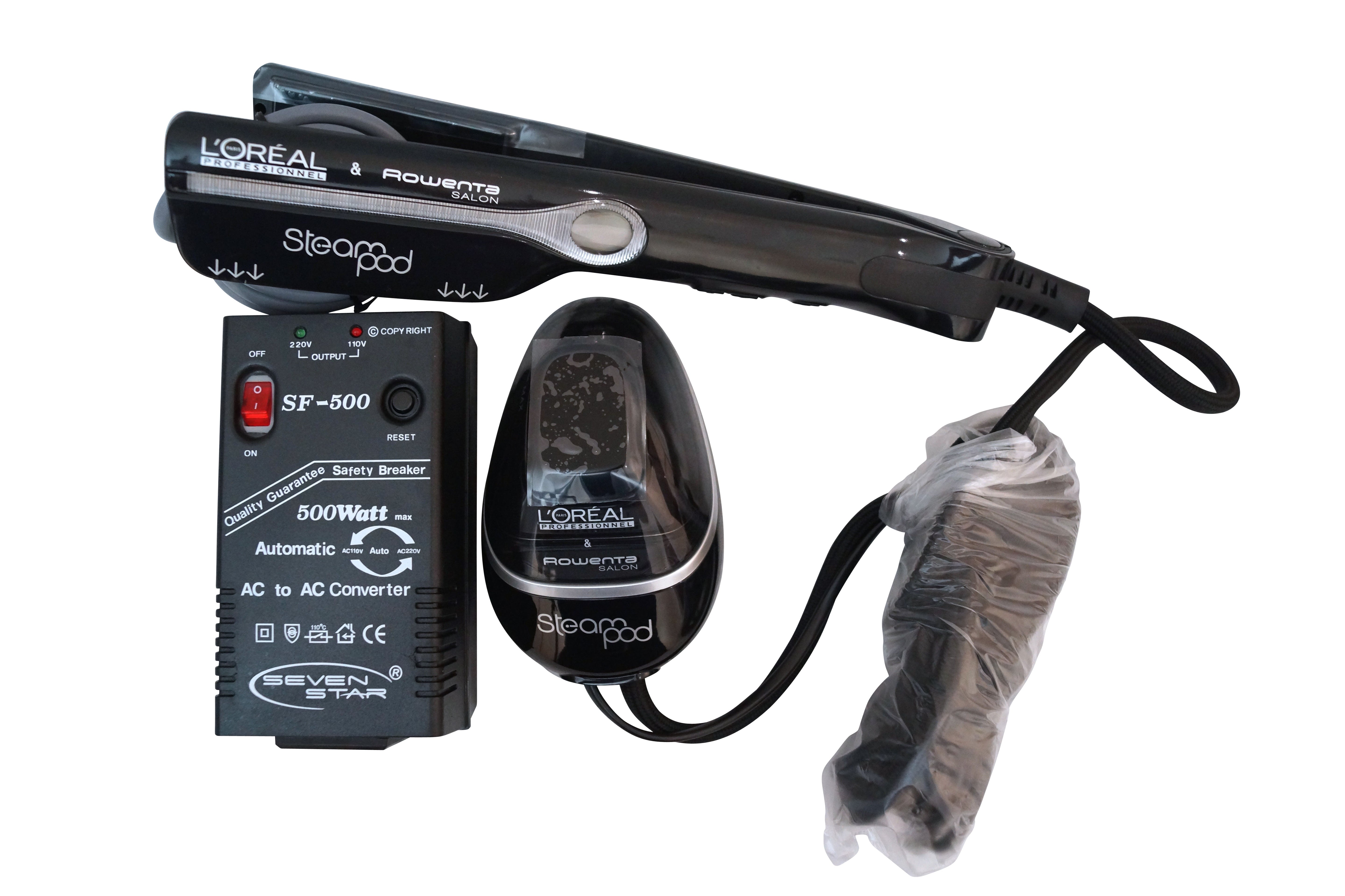L'Oreal & Rowenta Salon Steam Pod Flat Iron WITH VOLTAGE STEPUP ADAPTER INCLUDED