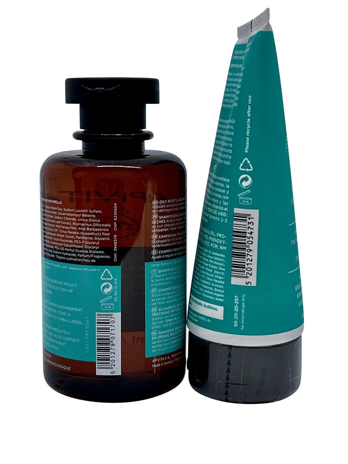 Apivita Oily Roots & Dry Ends Shampoo 8.45 OZ & Conditioner 5.29 OZ Set