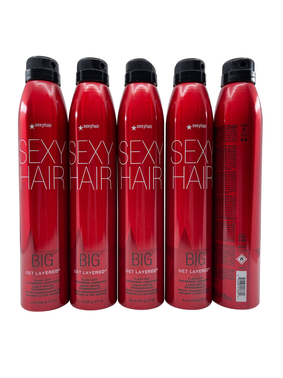 Sexy Hair Big Get Layered Flash dry Thickening Hairspray 8 OZ Set of 5