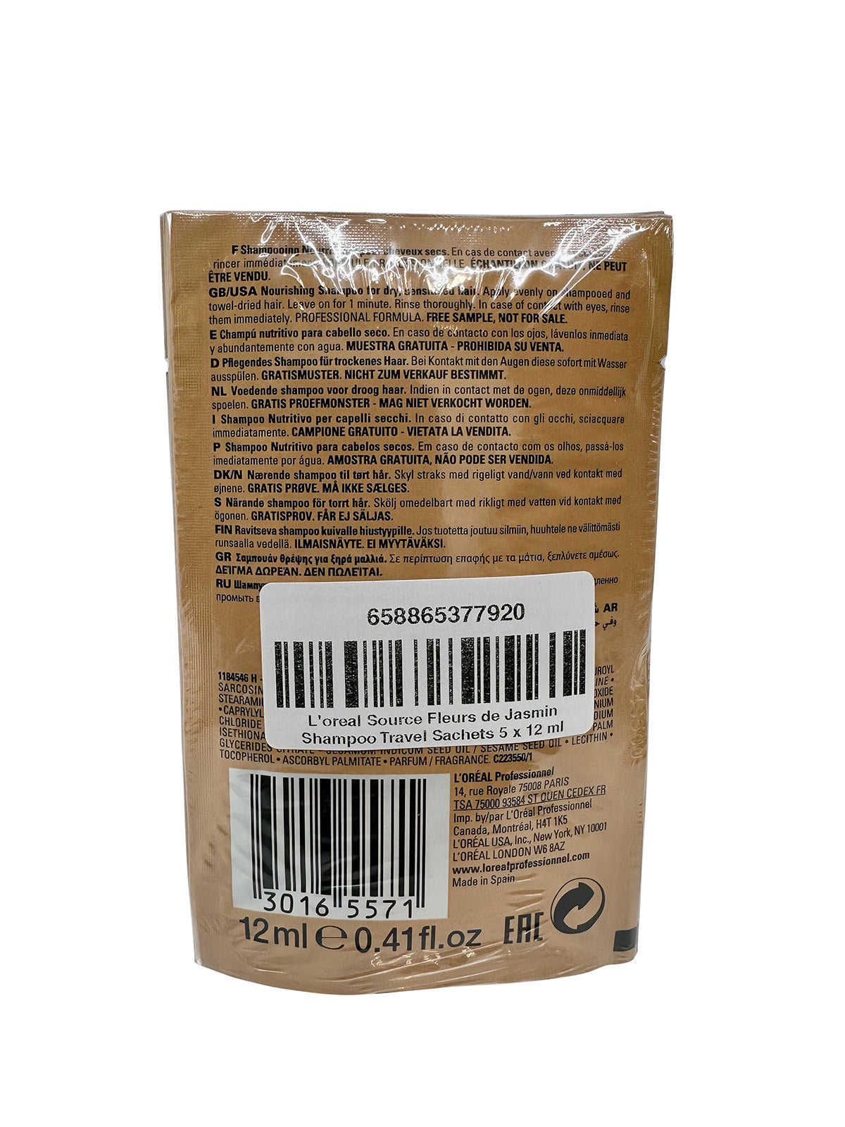 L'Oreal Source Fleurs de Jasmin Shampoo Travel Sachets 5 x 12 ML