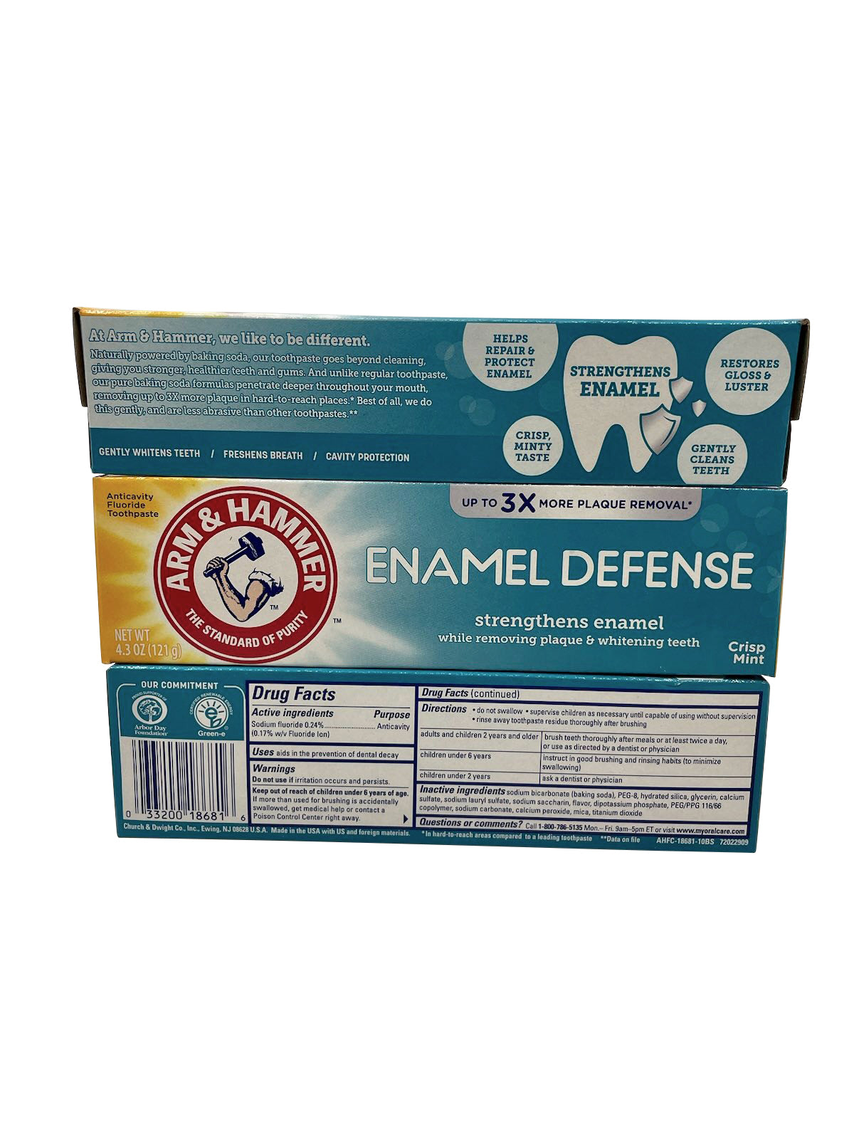 Arm & Hammer Enamel Defense Toothpaste Crisp Mint 4.3 OZ Pack of 3
