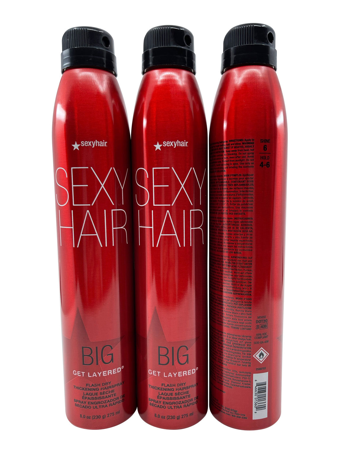 Sexy Hair Big Get Layered Flash dry Thickening Hairspray 8 OZ Set of 3