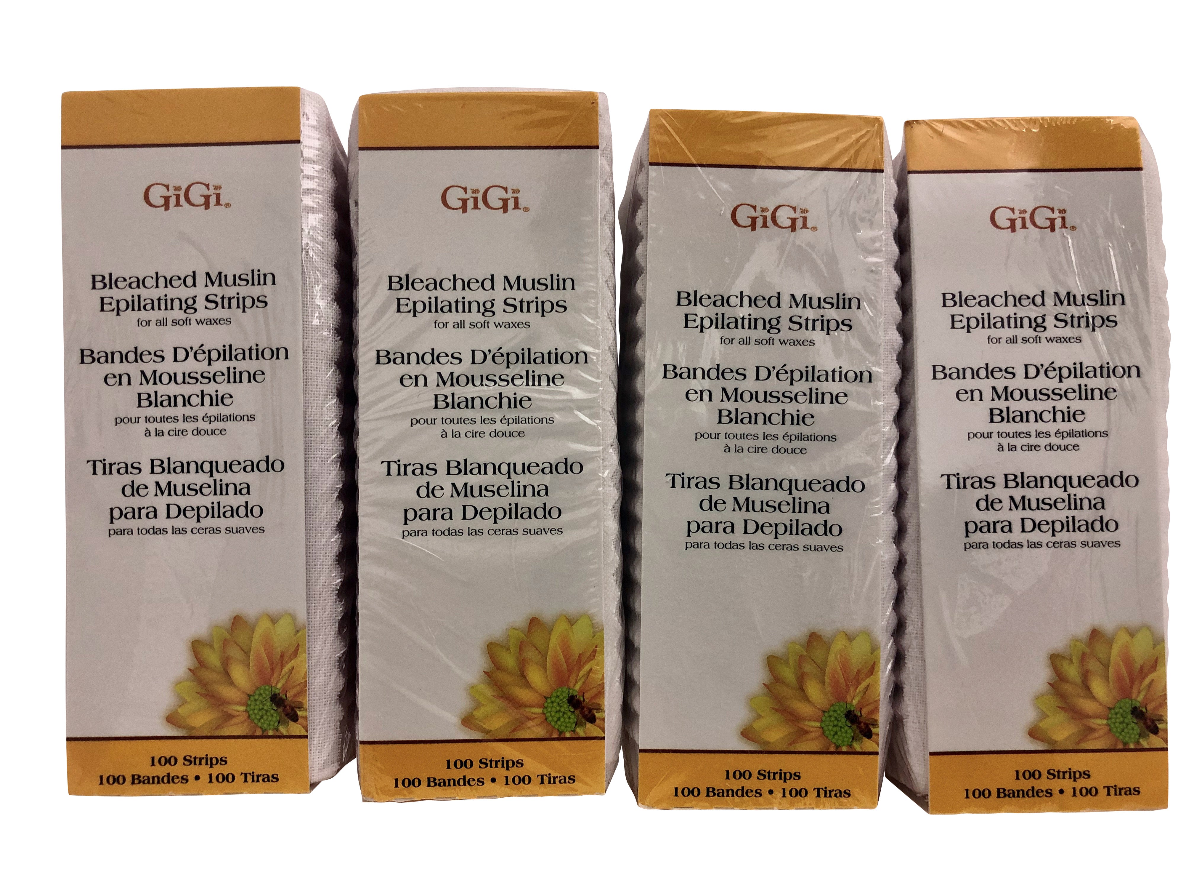GiGi Bleached Muslin Epilating Strips for All Soft Waxes 100 CT Pack of 4