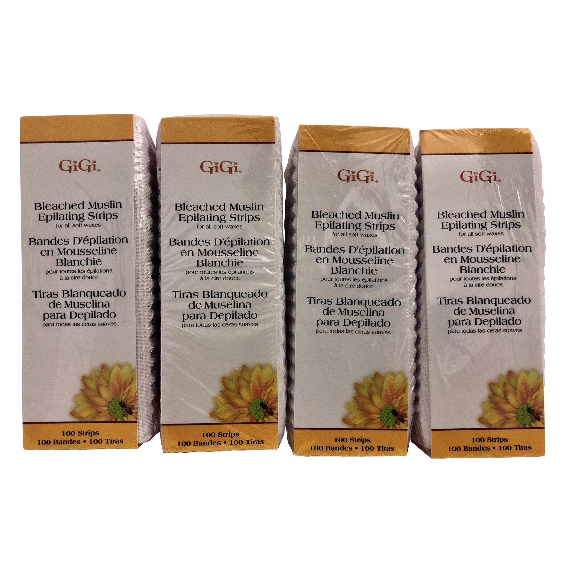 GiGi Bleached Muslin Epilating Strips for All Soft Waxes 100 CT Pack of 4