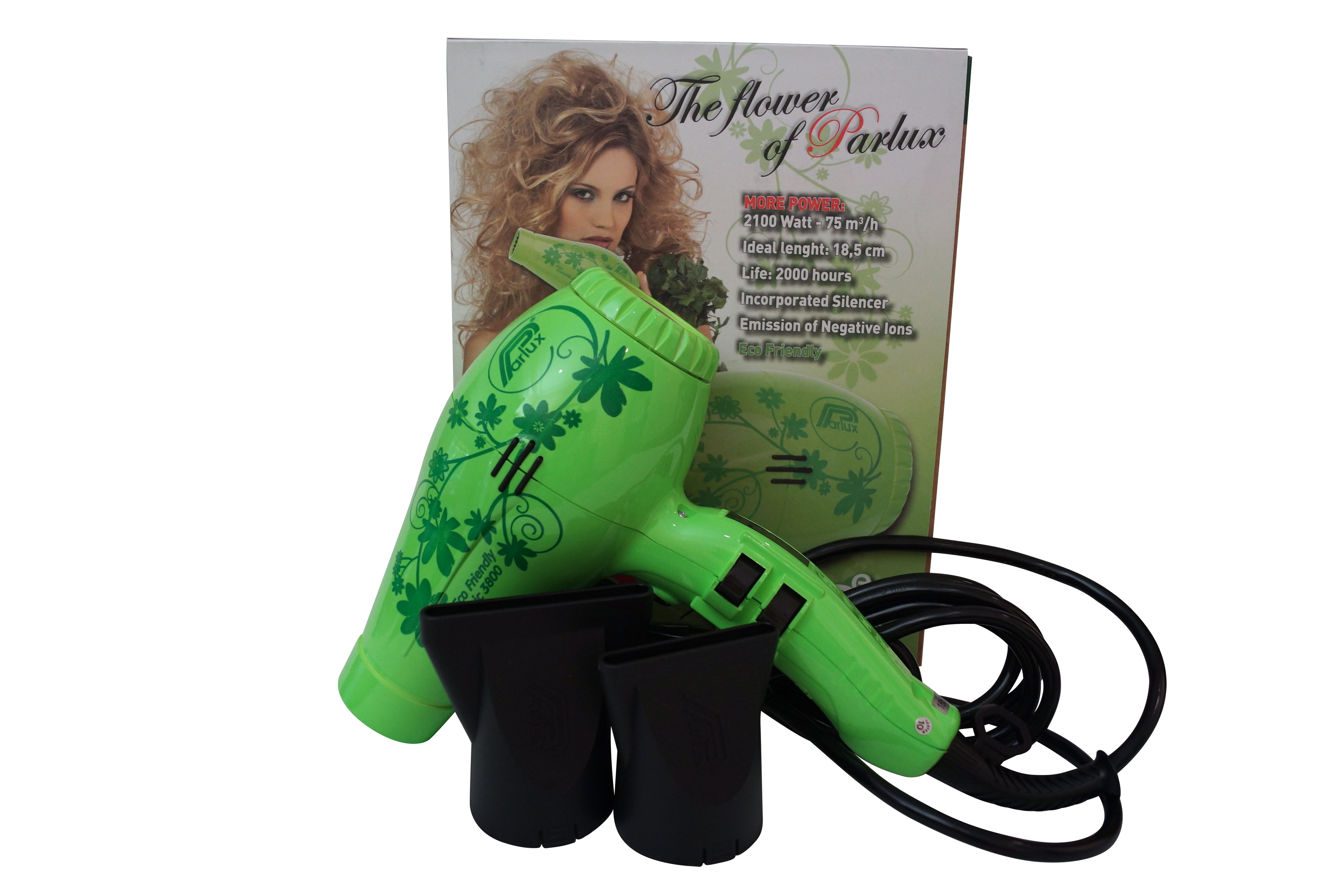 Parlux 3800 Ionic & Ceramic Green Flower Hair Blow Dryer FOR EUROPE/UK USE ONLY