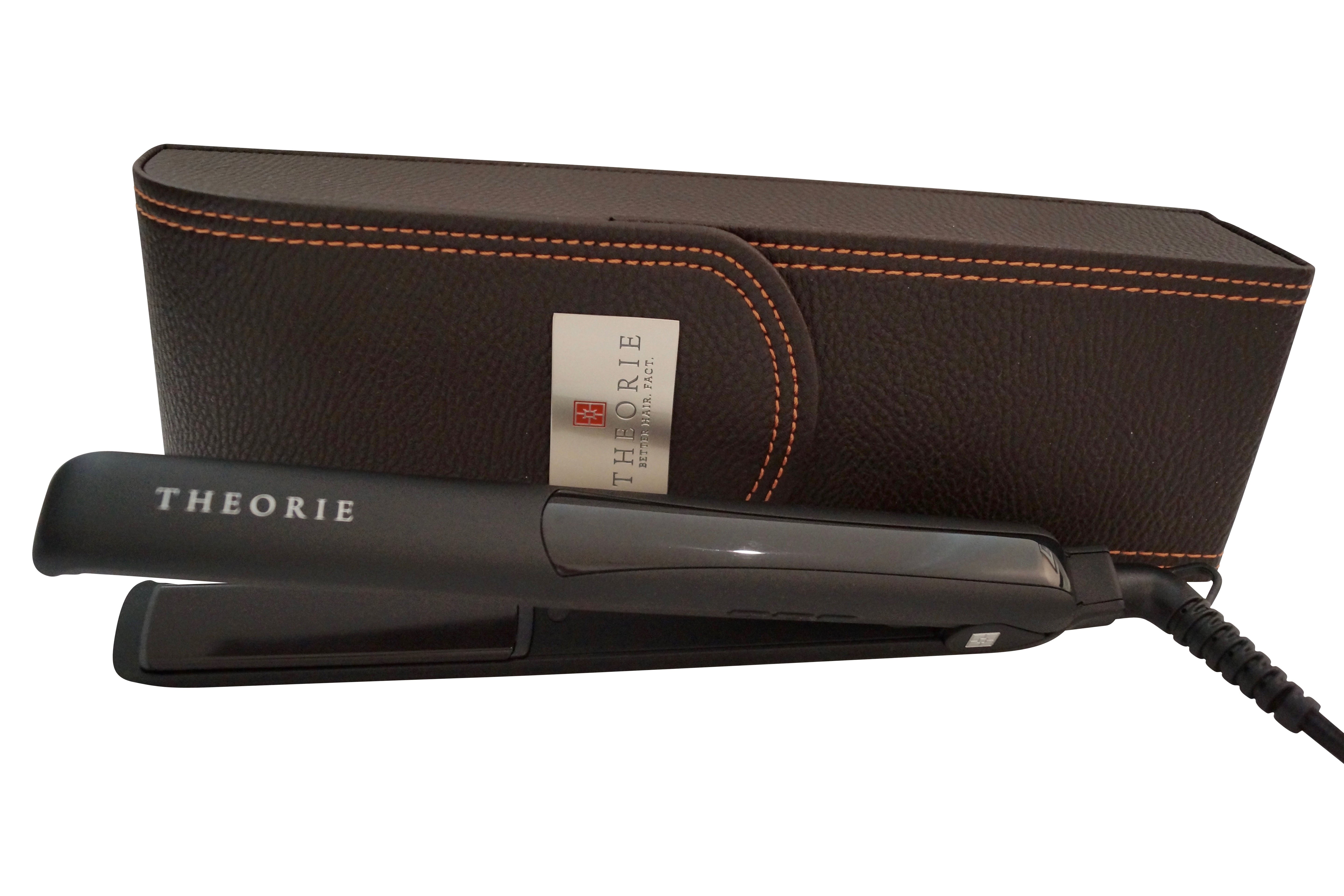 Theorie Saga II TitanSculpt Flat Iron Black with Brown Leather Case, 1"