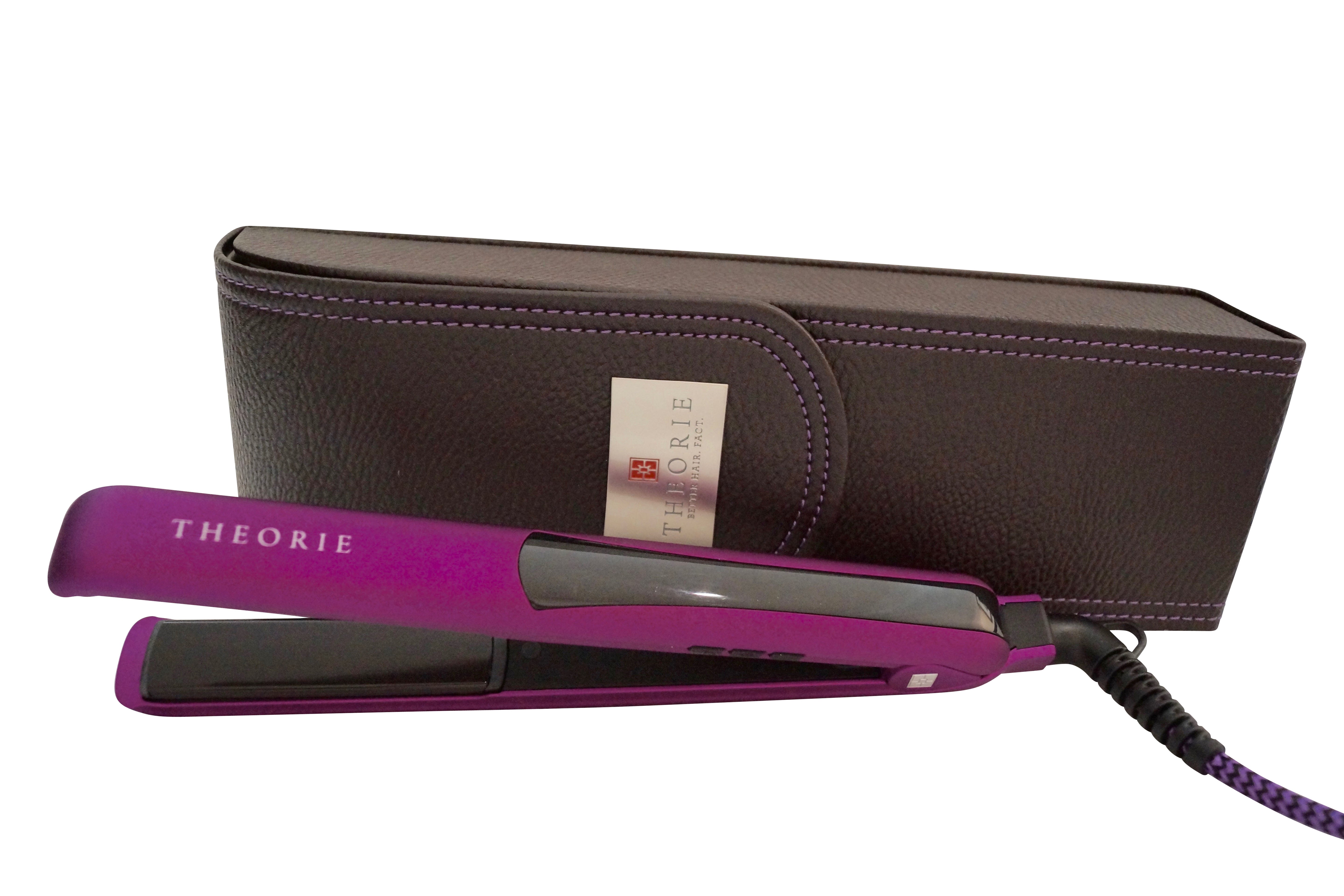 Theorie Saga II TitanSculpt Flat Iron Purple with Brown Leather Case, 1"