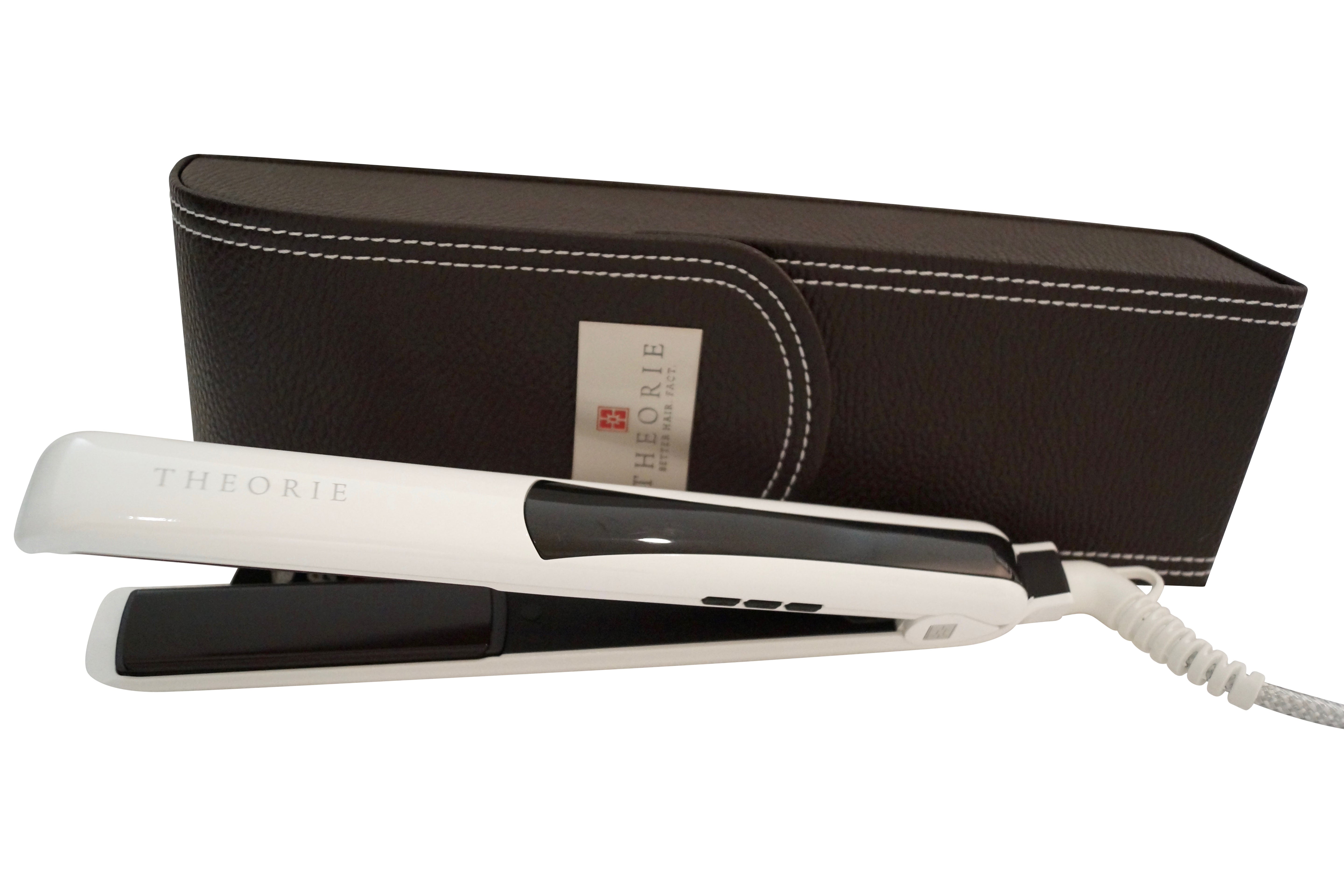 Theorie Saga II TitanSculpt Flat Iron White with Brown Leather Case, 1"