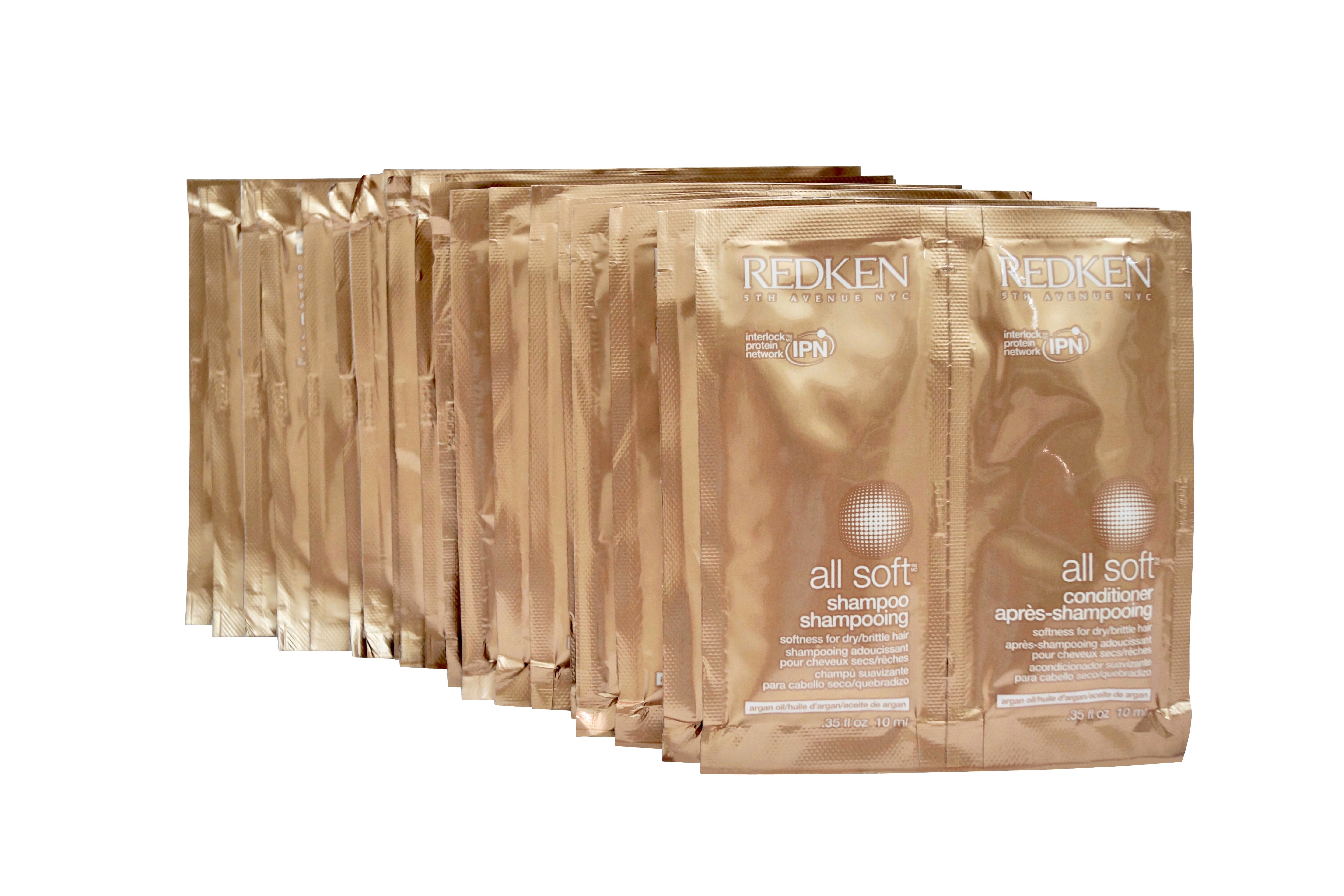 Redken All Soft Shampoo & Conditioner .35 OZ Travel Sachets Set of 20