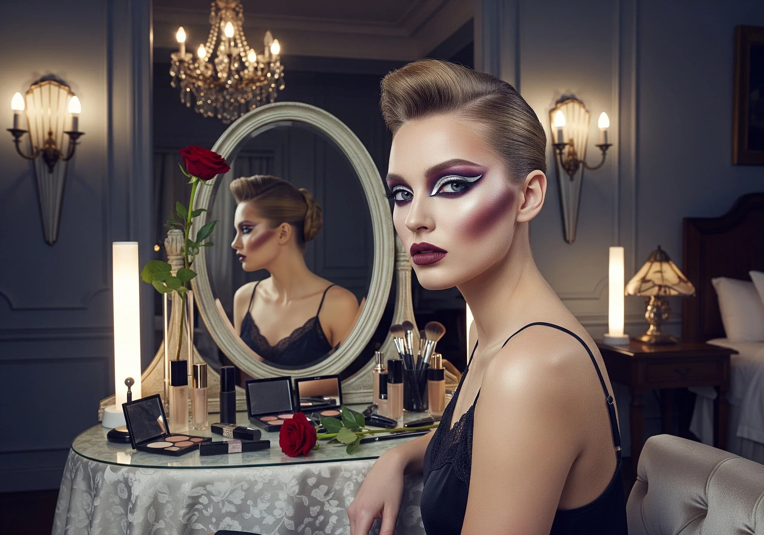 Gothic Drama makeup  Dark lip trend  Fall/Winter 2025 makeup  Sculpted cheekbones  Icy Eyes eyeshadow