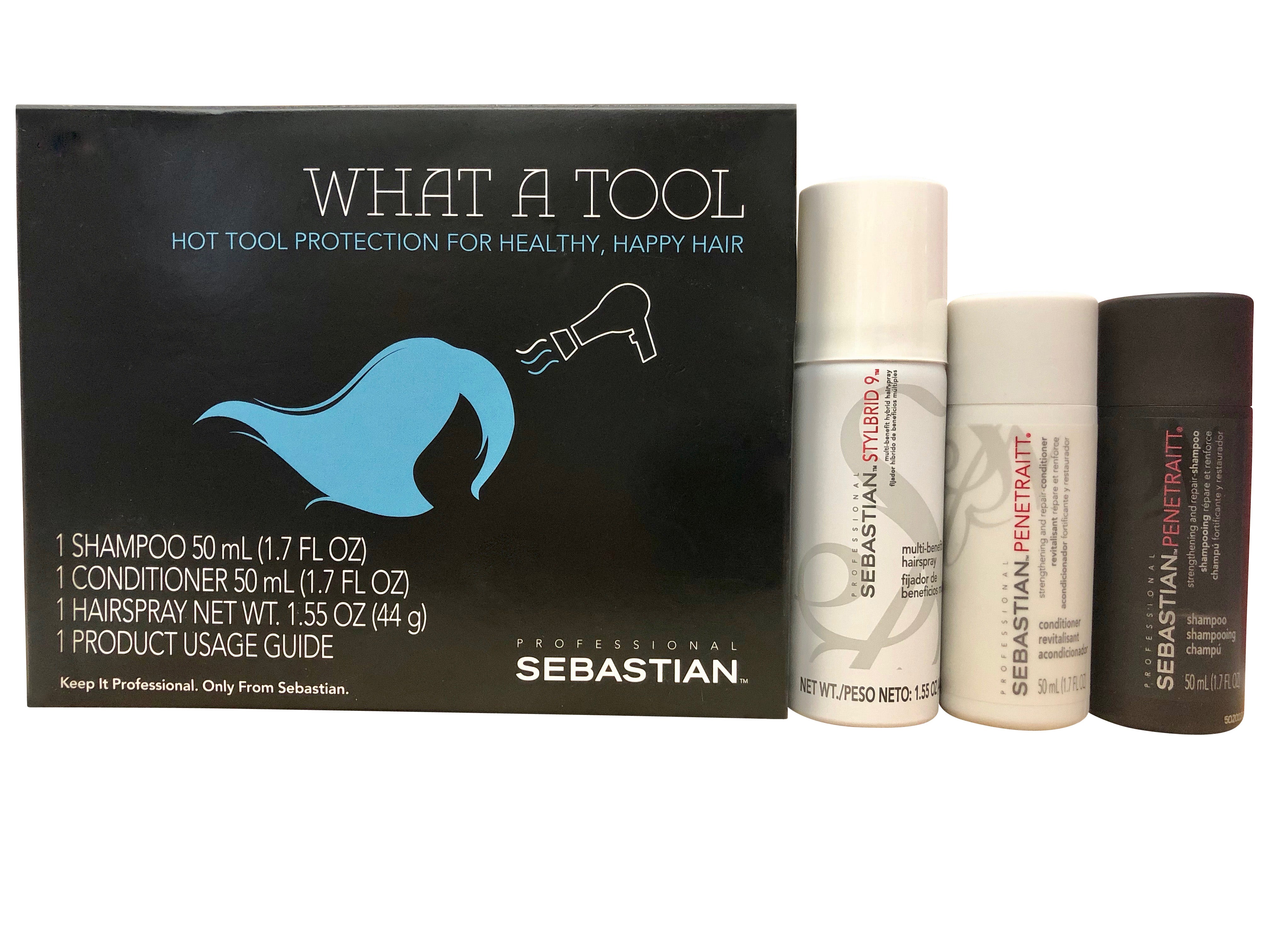 Sebastian What A Tool Shampoo, Conditioner 1.7 OZ & Hair Spray 1.55 OZ Set