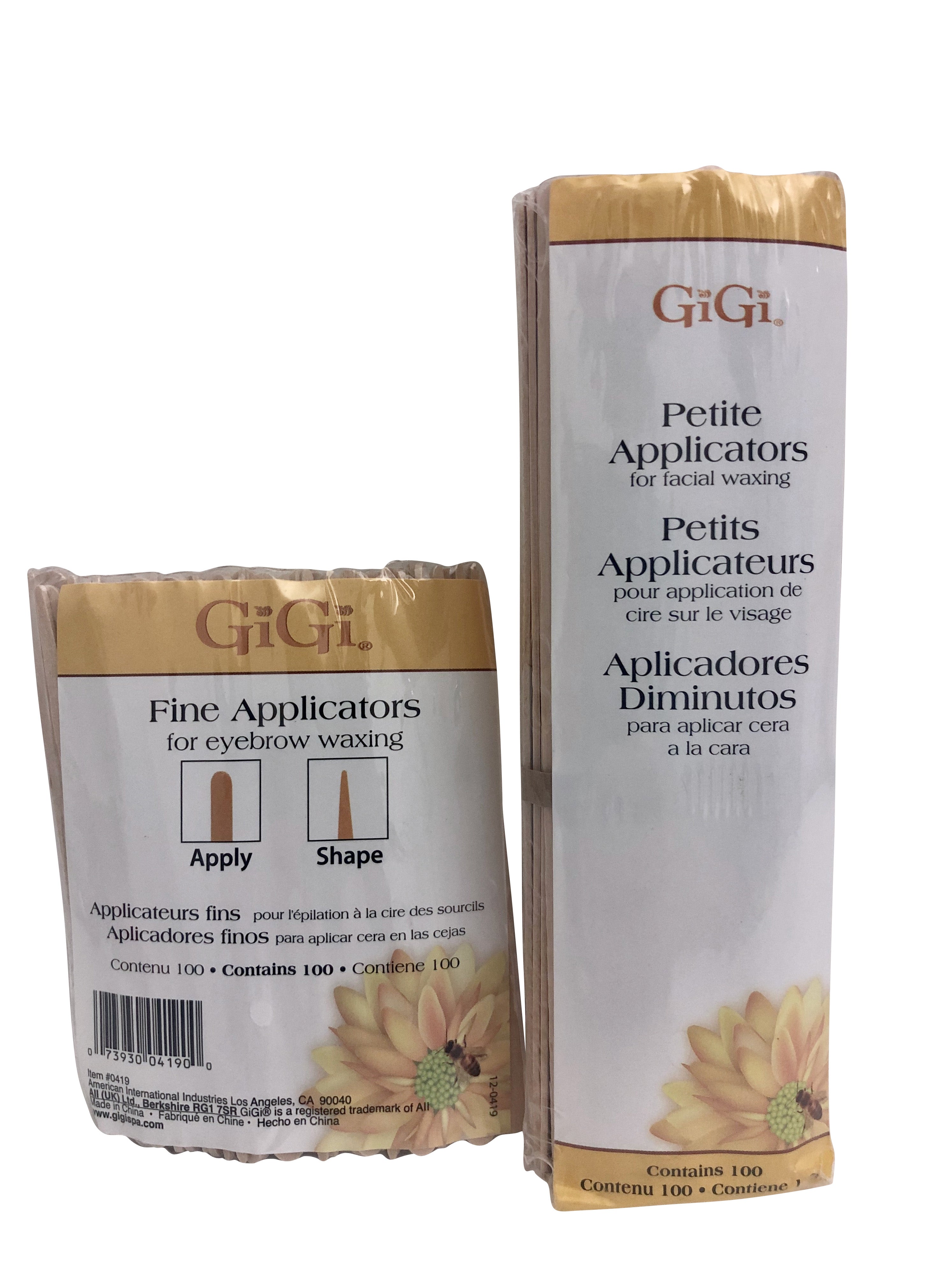 GiGi Fine Applicators Brow Wax 100 Ct, Petite Applicators Facial Wax 100 Ct Set