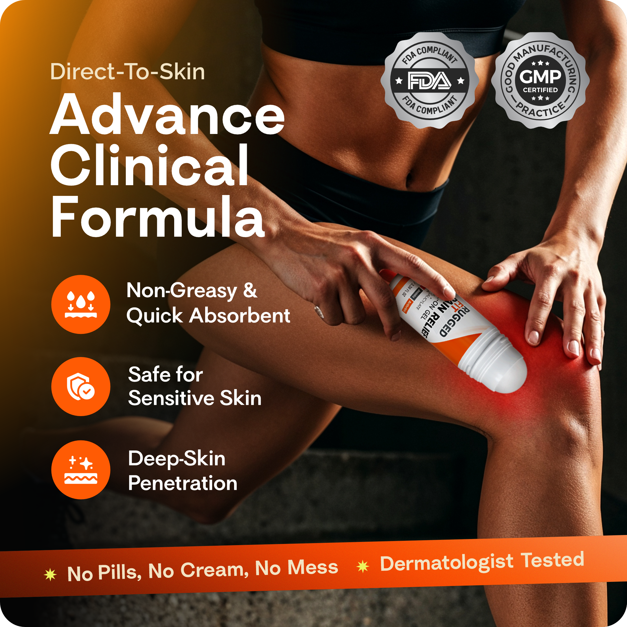 Rugged Fit Cold & Hot Pain Relief Roll-On Gel 3.38 fl oz – Max-Strength Menthol 2% & Methyl Salicylate 10% with Arnica, Calendula & Horse Chestnut – Non-Greasy, Fast-Absorbing Muscle & Joint Therapy