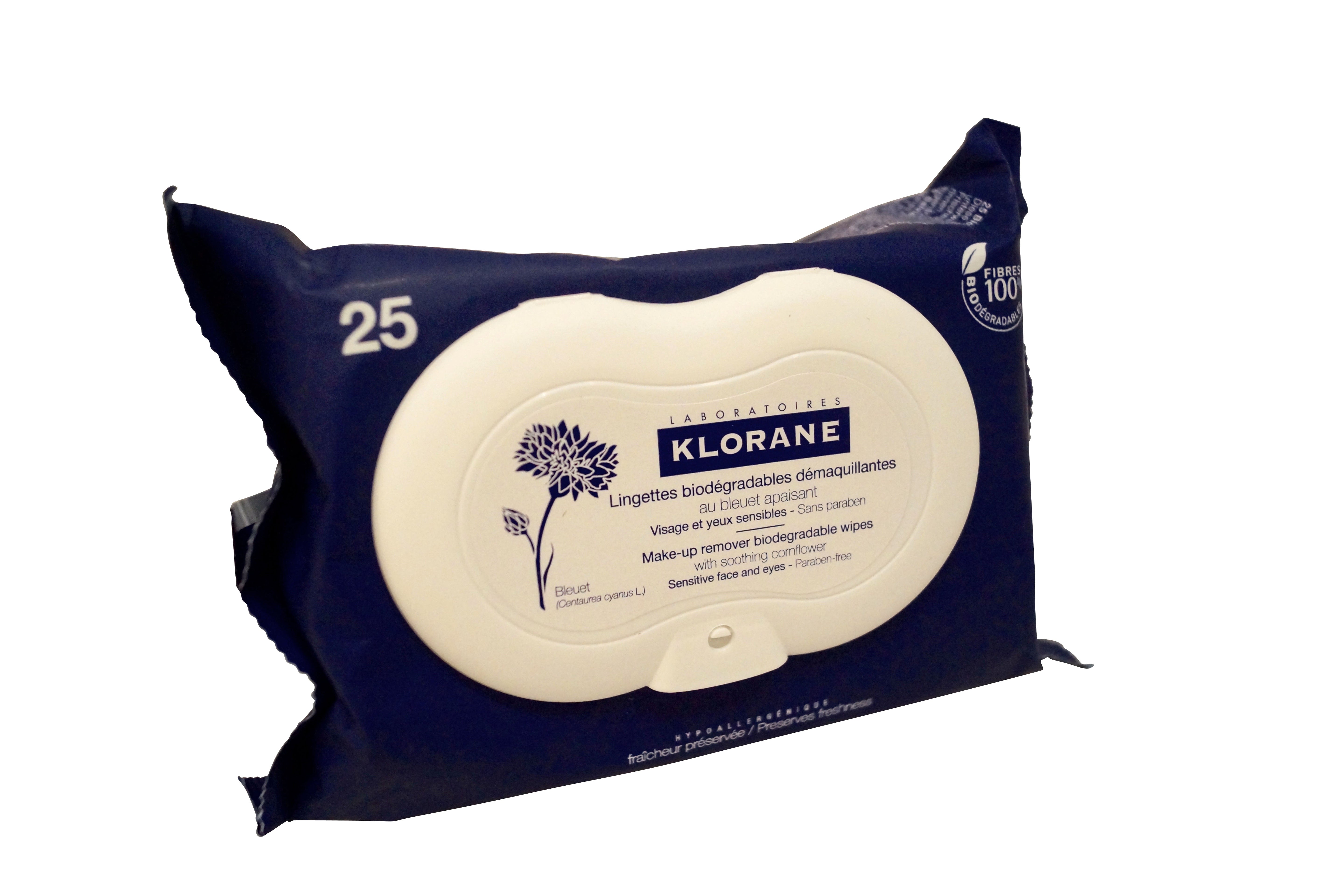 Klorane Laboratories Make-up Remover Biodegradable Wipes with Soothing Cornflower Sensitive Face and Eyes 25 pack