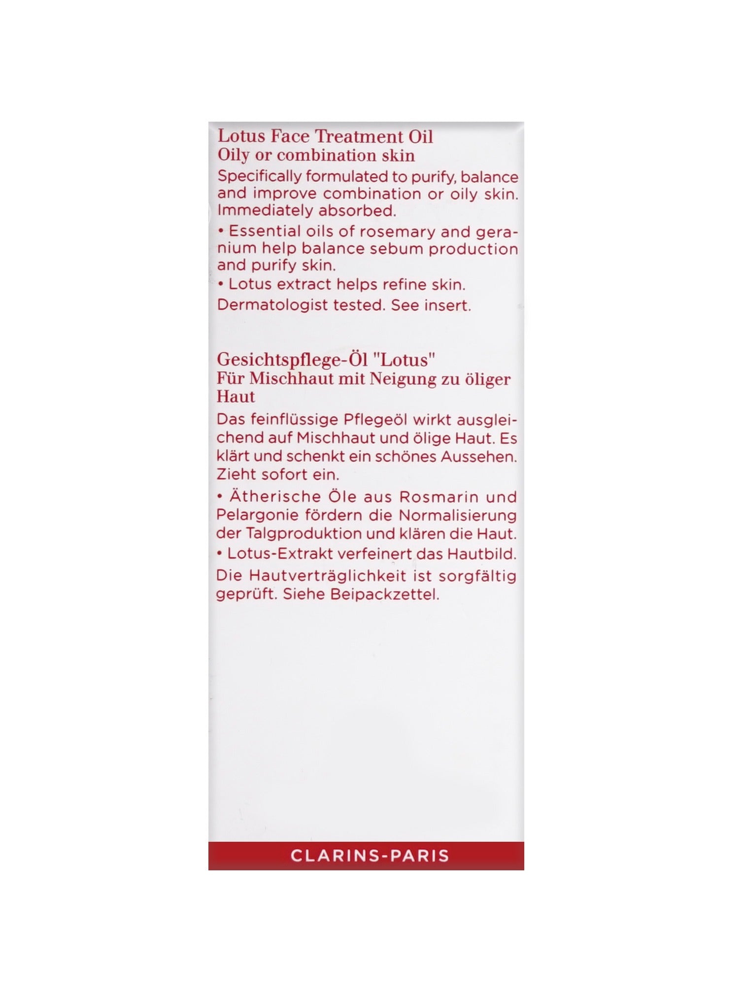 Clarins Lotus Treatment Oil Oily & Combination Skin 1 OZ