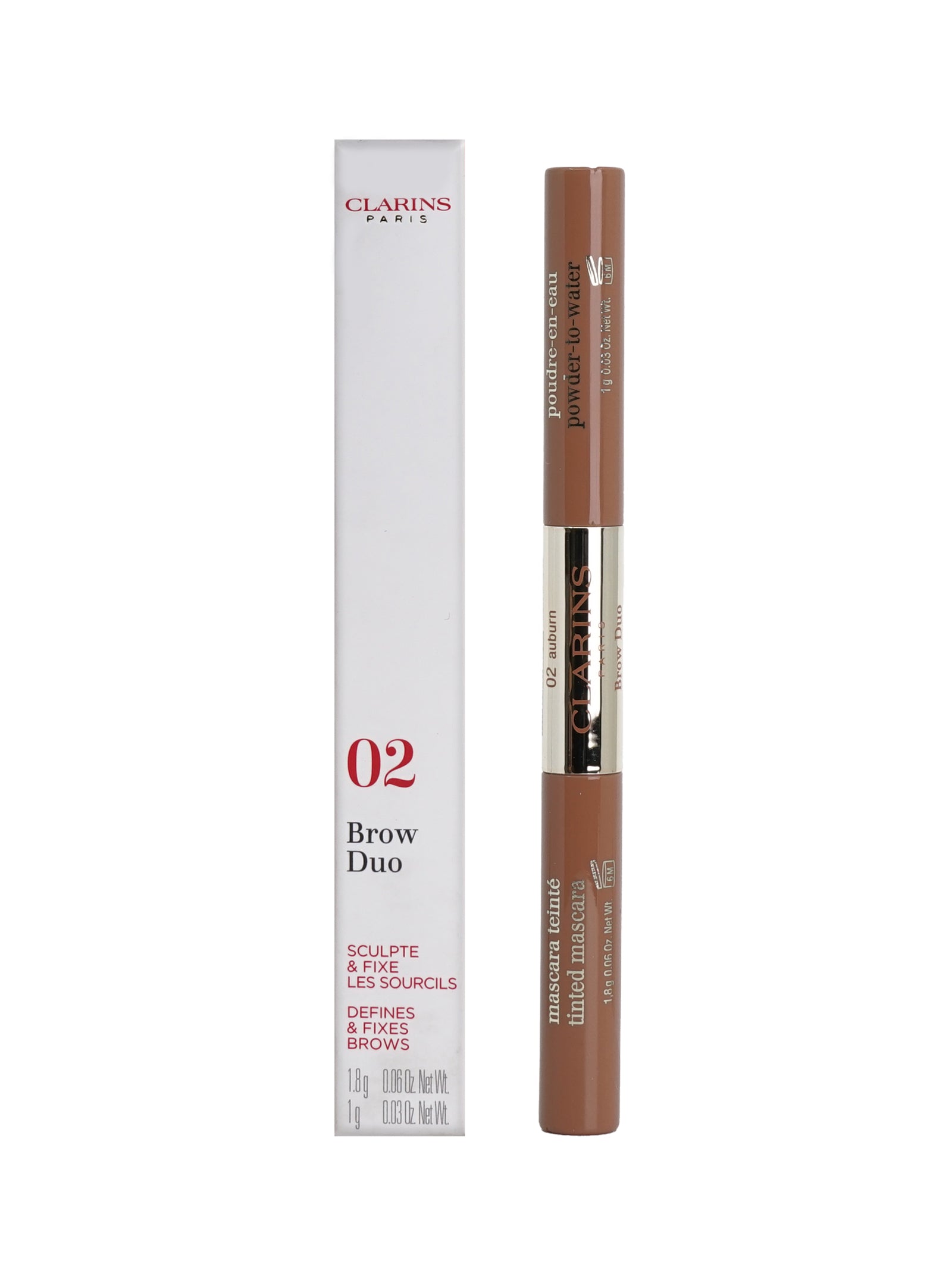 Clarins Brow DUO Defines & Fixes 02 Auburn All Skin Types 0.03 OZ