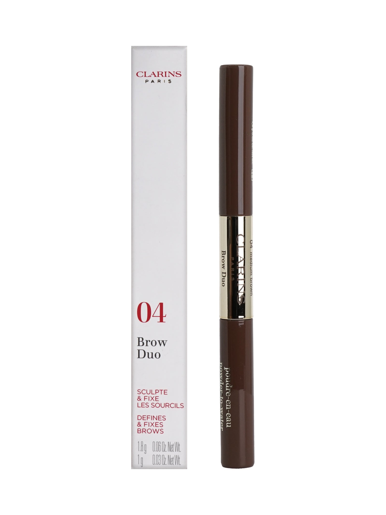 Clarins Brow DUO Defines & Fixes 04 Medium Brown All Skin Types 0.03 OZ