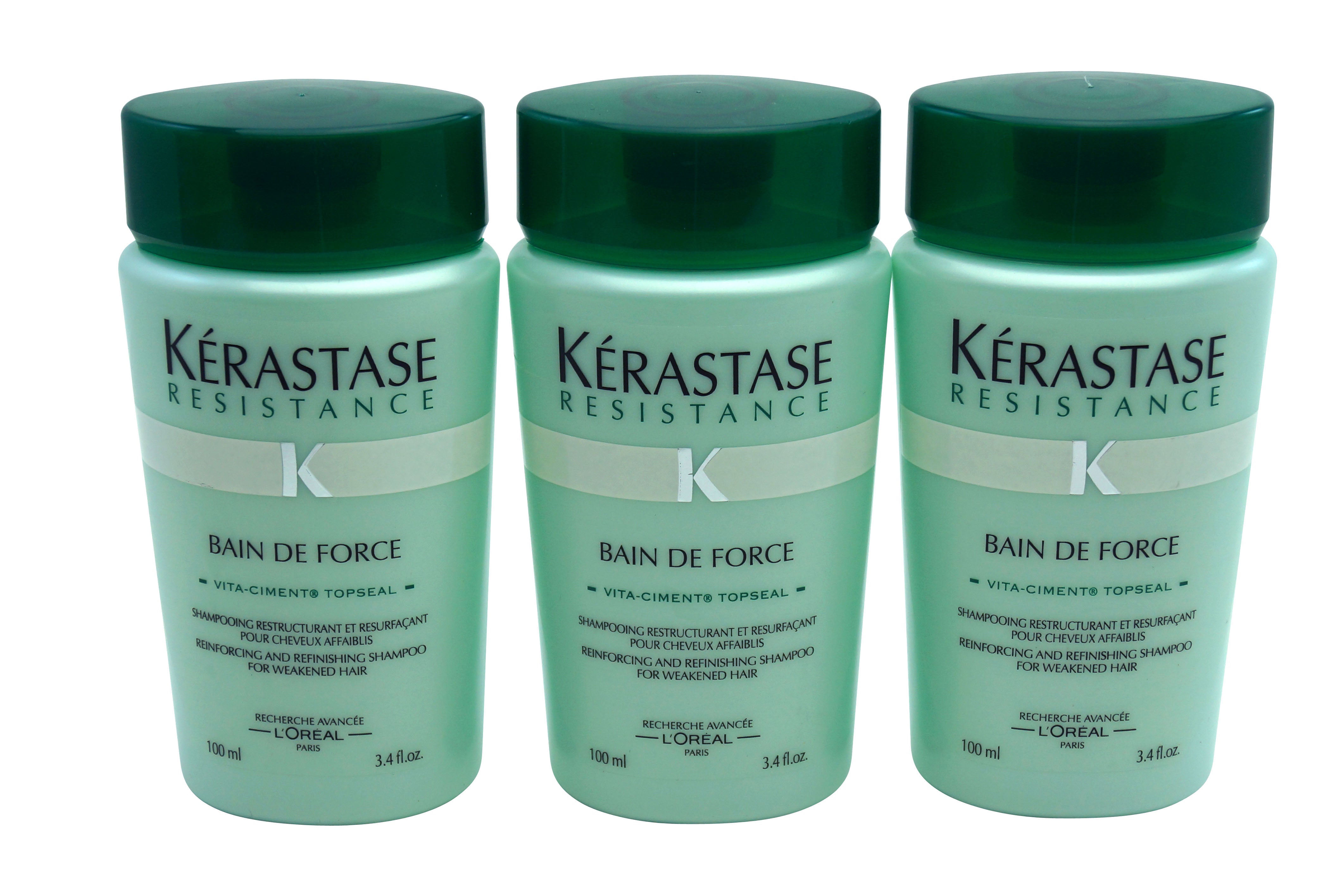 Kerastase Bain de Force Shampoo Travel 2.71 oz  Set of Three Travel Size Bottles