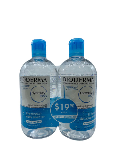 Bioderma Hydrabio H2O Moisturizing Micellar Water 16.7 OZ PACK of 2