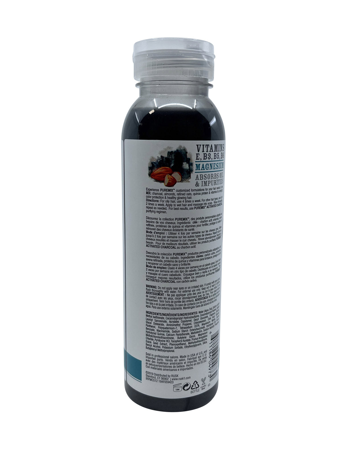 Rusk Pure Mix Activated Charcoal Purifying Shampoo All Hair Types 12 OZ