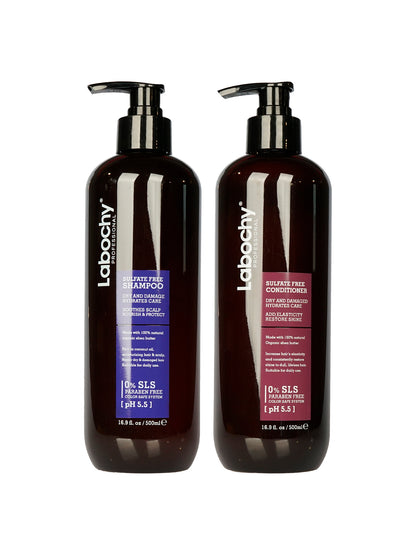 Labochy Sulfate Free Shampoo & Conditioner Set Dry & Damaged Hair 16.9 OZ Each