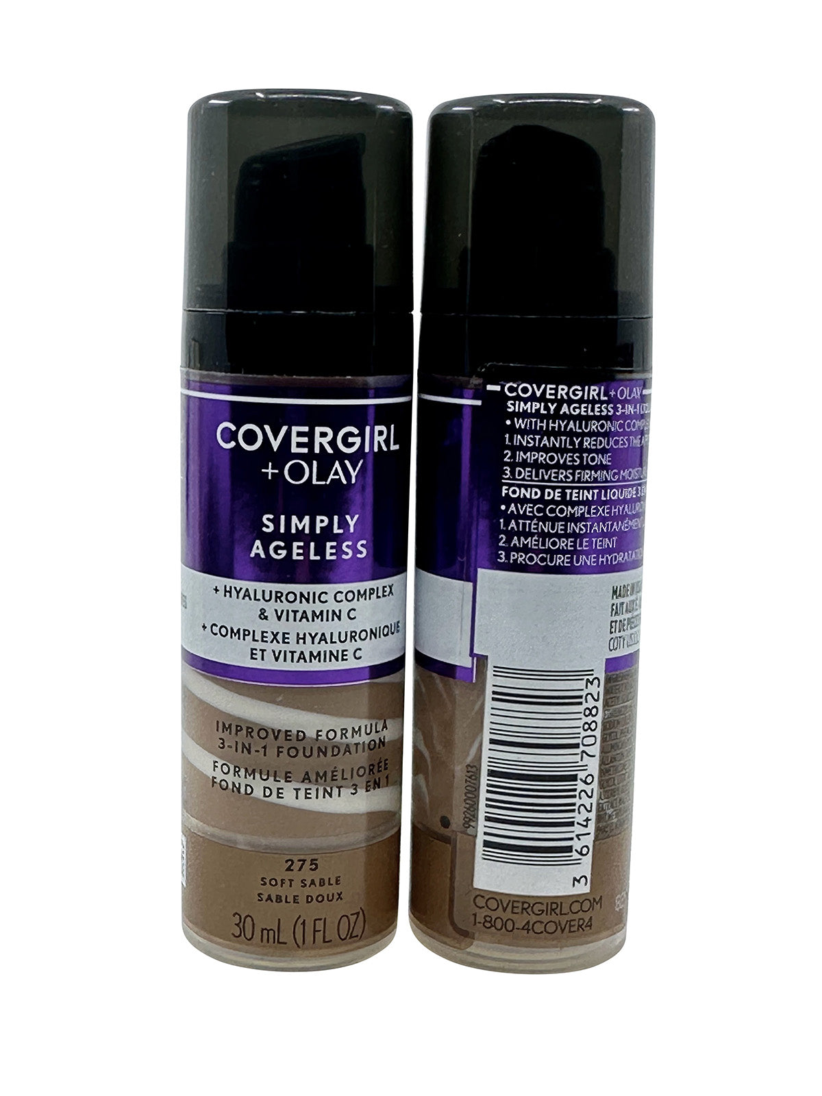 Cover Girl Simply Ageless 3 in 1 Foundation 275 Soft Sable 1 OZ Set of 2