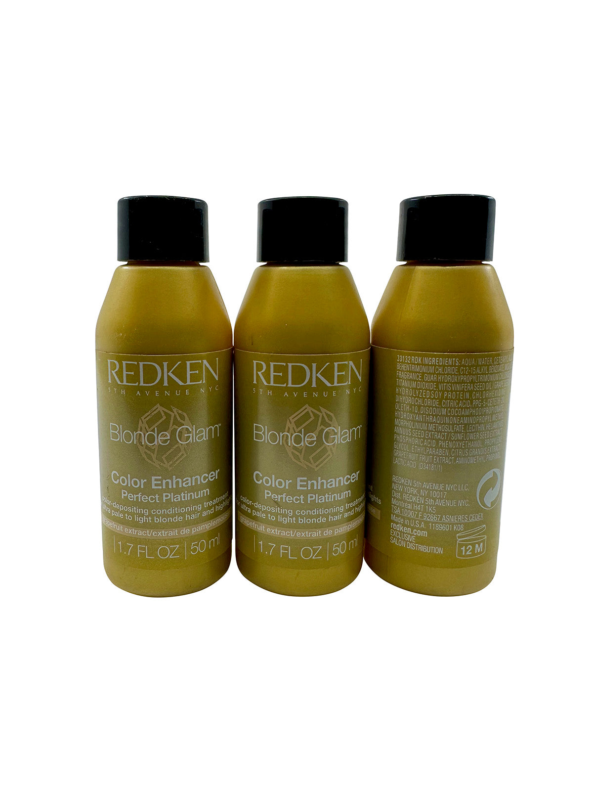 Redken Blonde Glam Color Conditioning Treatment Perfect Platinum 1.7 OZ Set of 3