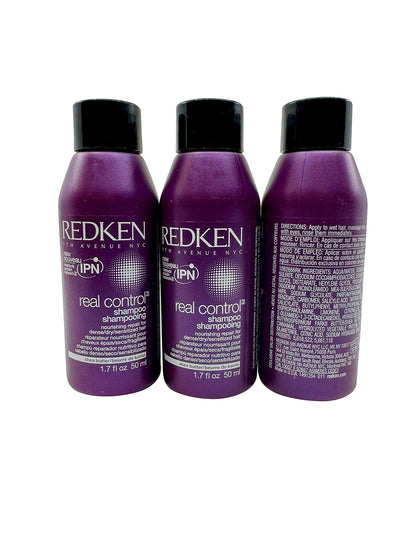 Redken Real Control Nourishing Shampoo Dry & Damaged Hair 1.7 OZ Set of 3