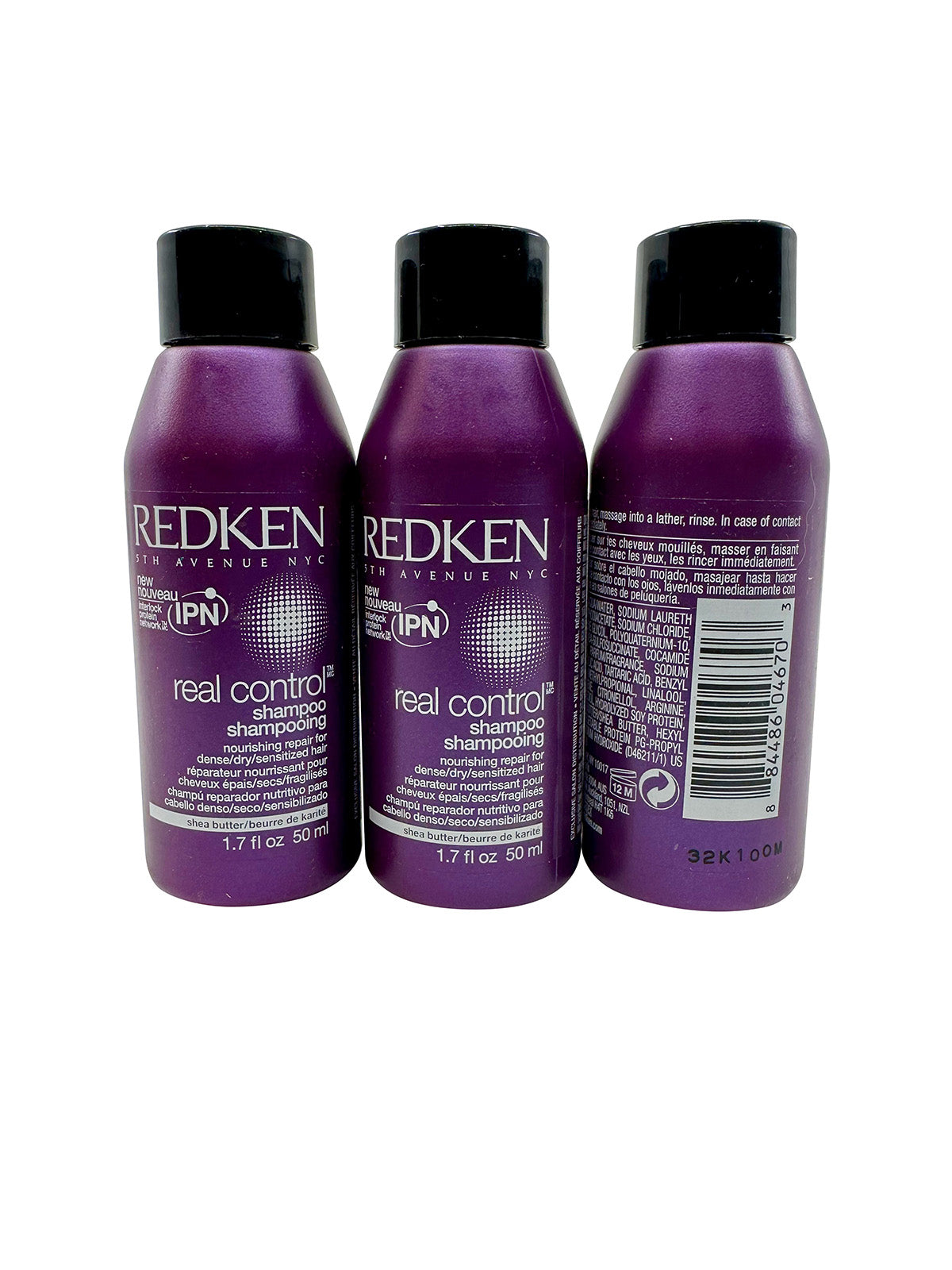 Redken Real Control Nourishing Shampoo Dry & Damaged Hair 1.7 OZ Set of 3