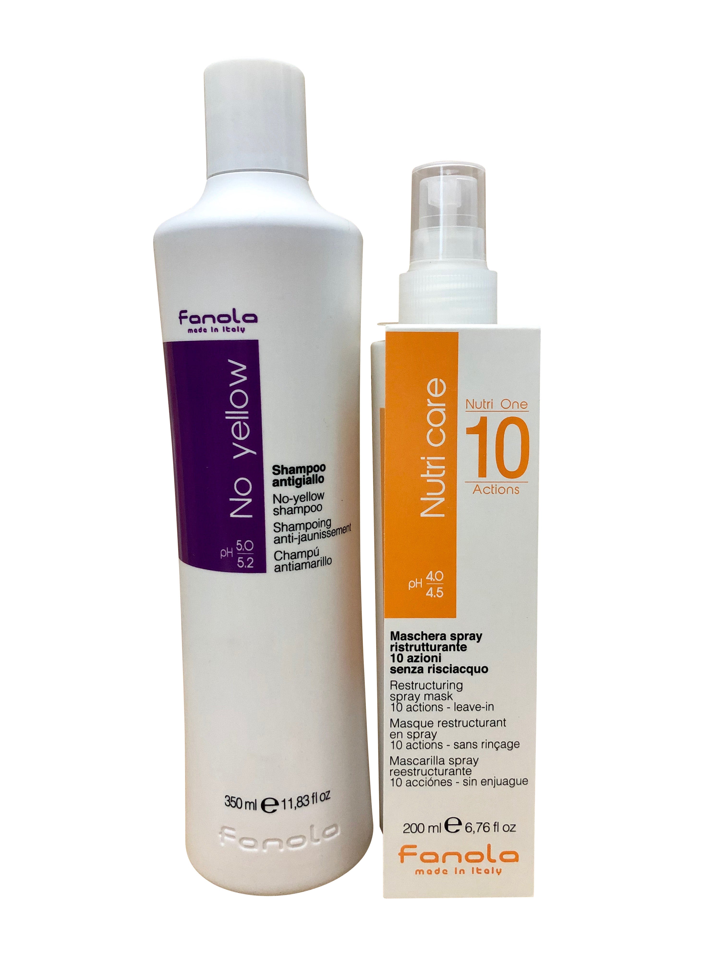 Fanola No Yellow Shampoo 11.83 OZ & Nutri Care Restructuring Spray Mask 6.76 OZ