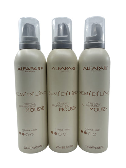 Alfaparf Semi Di Lino Cristalli Illuminating Mousse Flexible Hold 8.45 OZ 3 pack