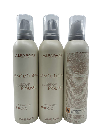 Alfaparf Semi Di Lino Cristalli Illuminating Mousse Flexible Hold 8.45 OZ 3 pack