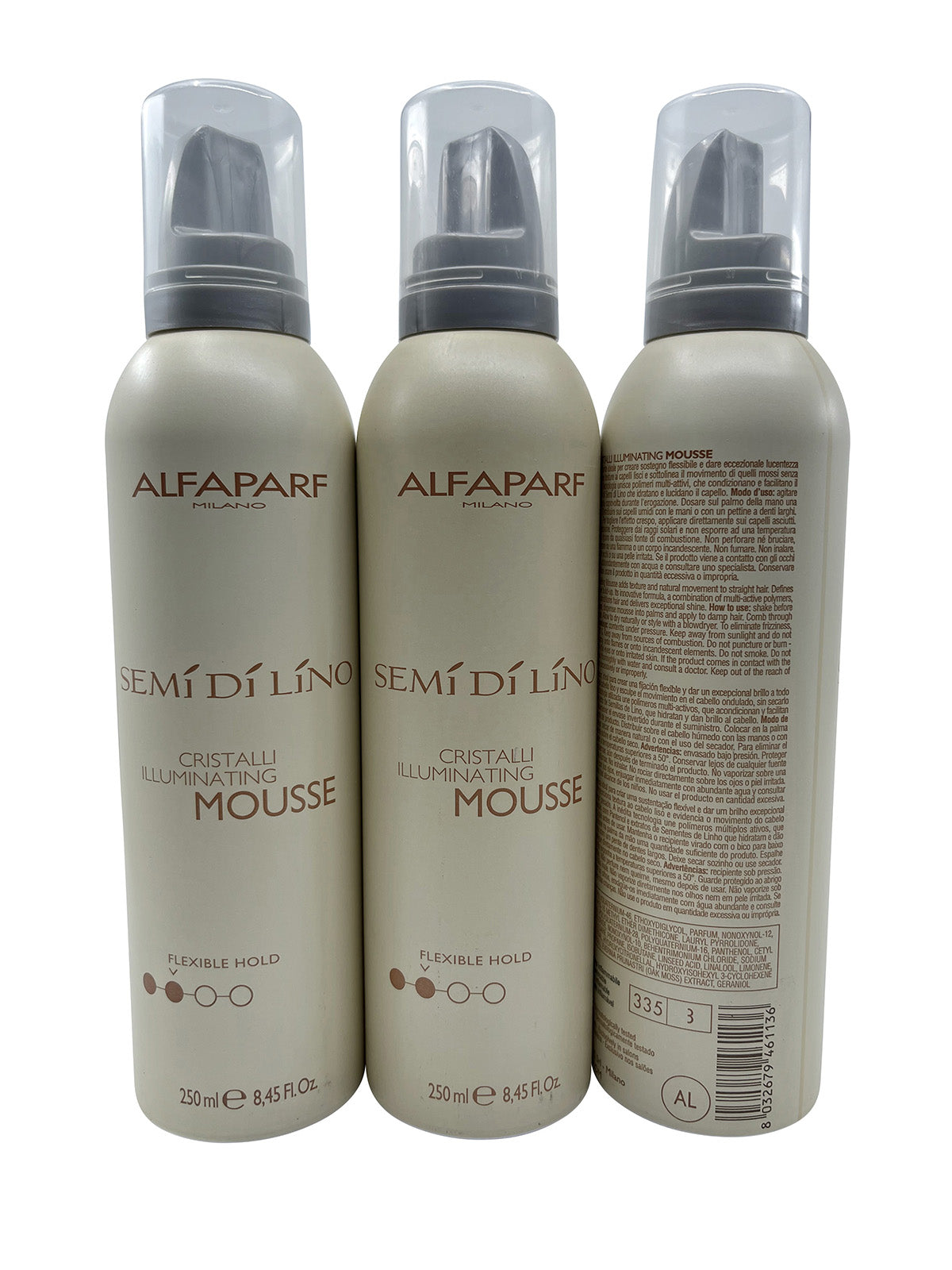 Alfaparf Semi Di Lino Cristalli Illuminating Mousse Flexible Hold 8.45 OZ 3 pack