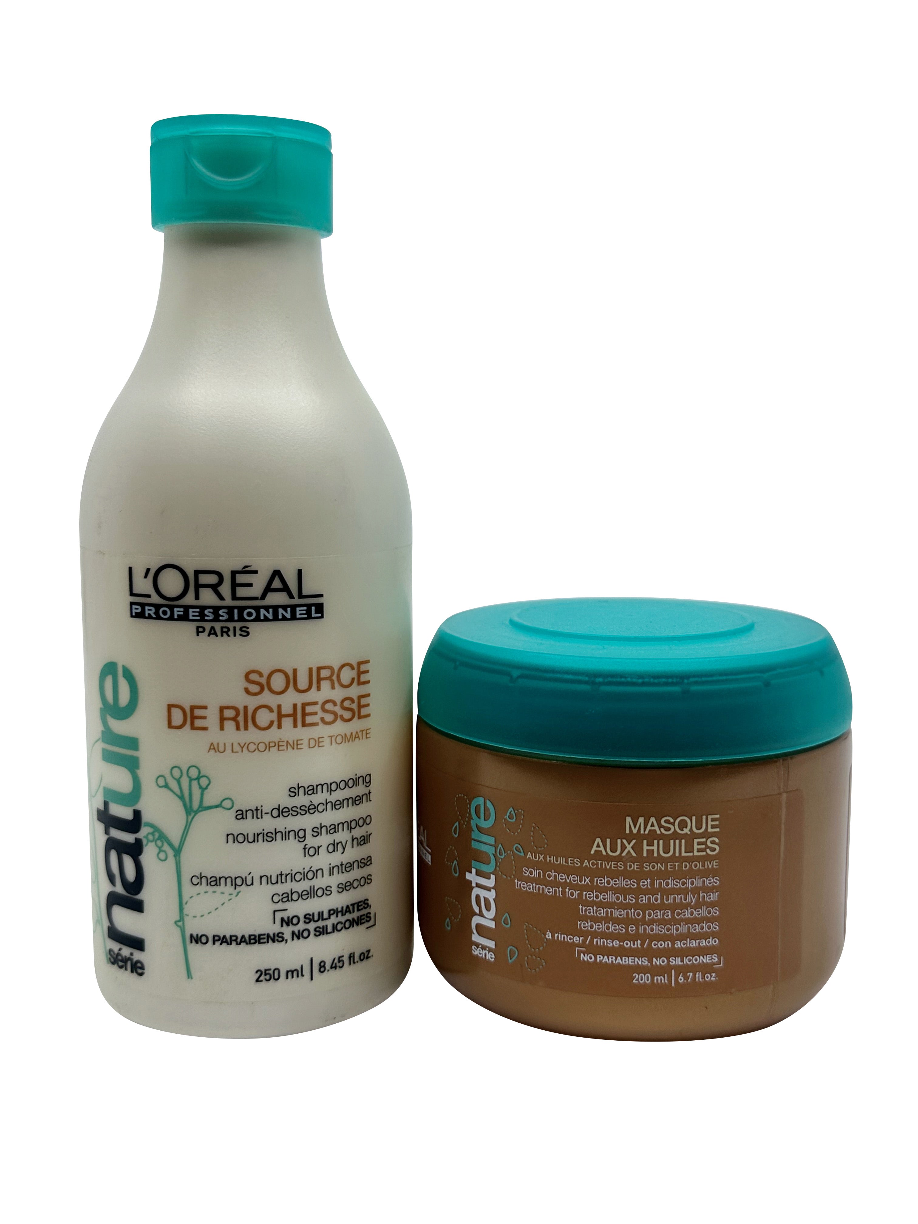 L'Oreal Source De Richesse Shampoo 8.45 OZ & Mask Aux Huiles 6.7 OZ  Set