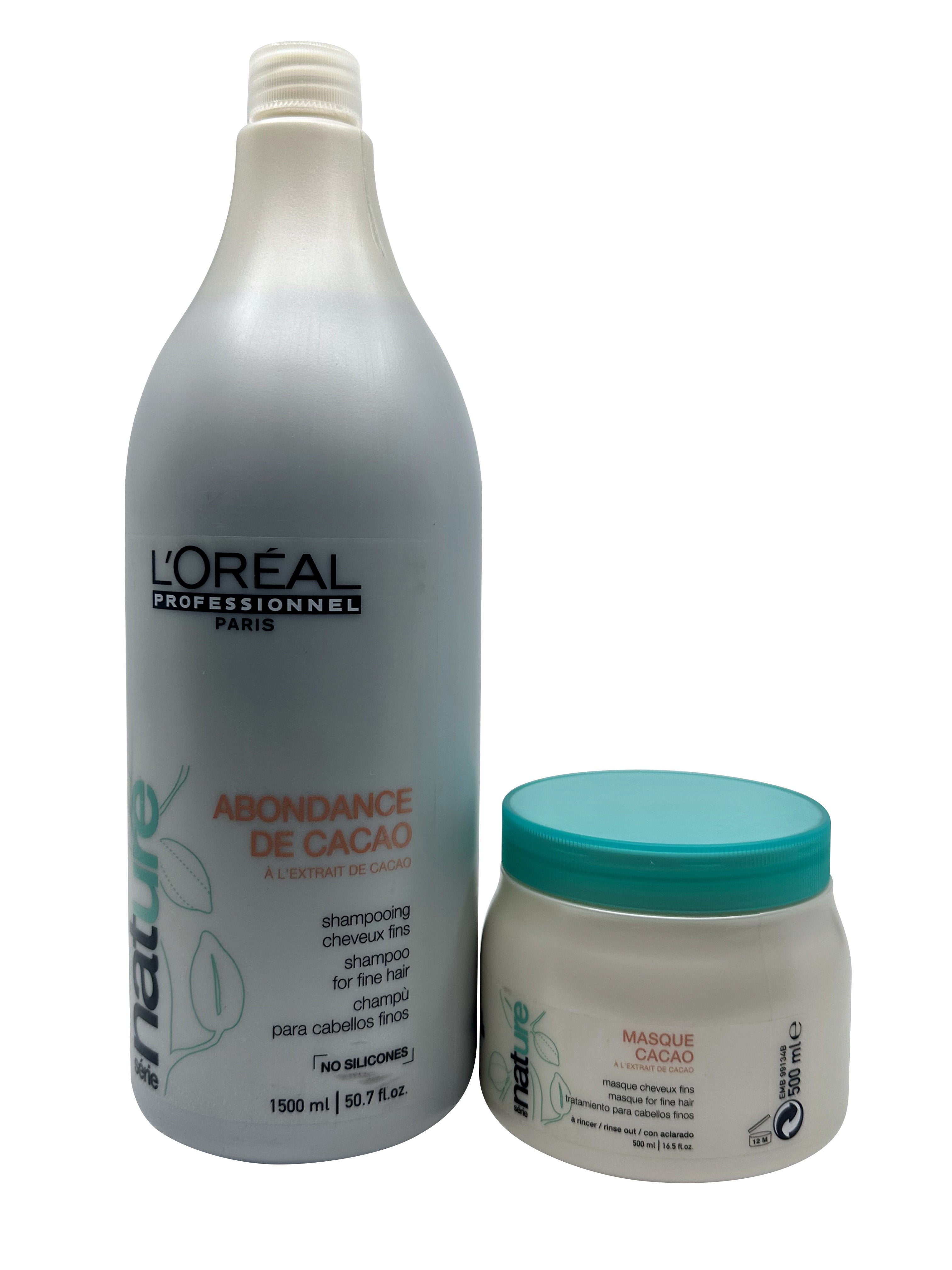 L'Oreal Abondance de Cacao Shampoo 50.7 OZ & Masque Cacao 16.5 OZ Fine Hair