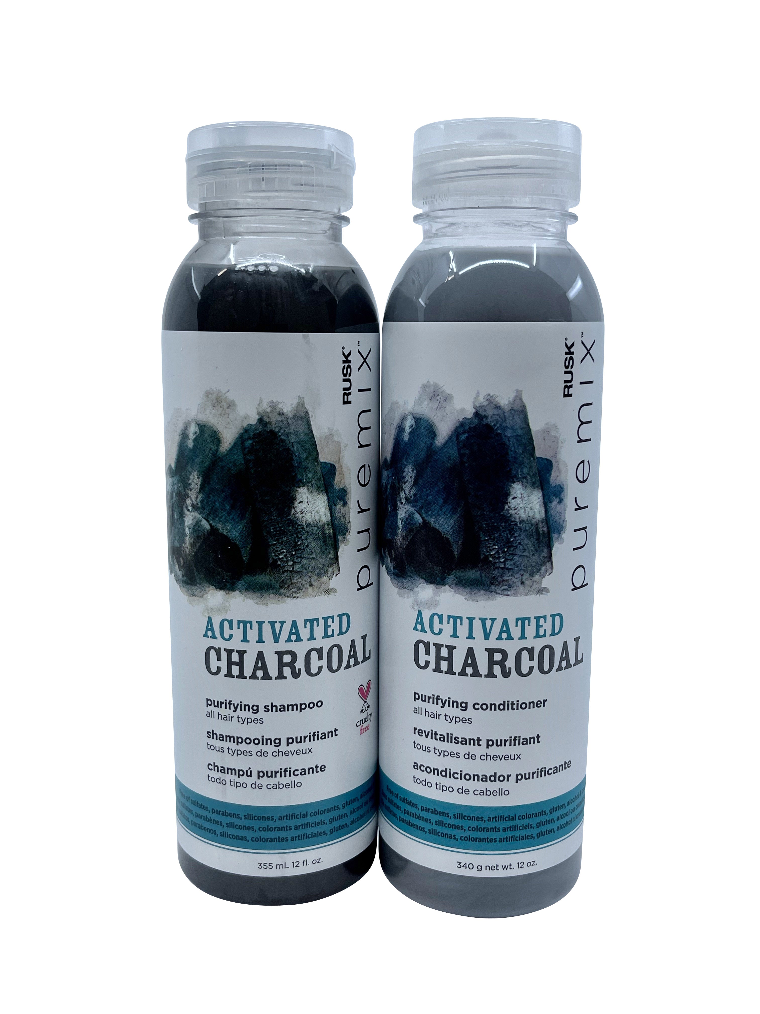 Rusk Pure Mix Activated Charcoal Purifying Shampoo & Conditioner Set 12 OZ Each