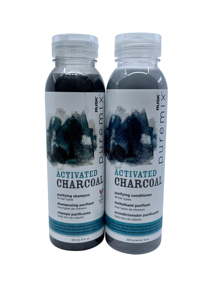 Rusk Pure Mix Activated Charcoal Purifying Shampoo & Conditioner Set 12 OZ Each