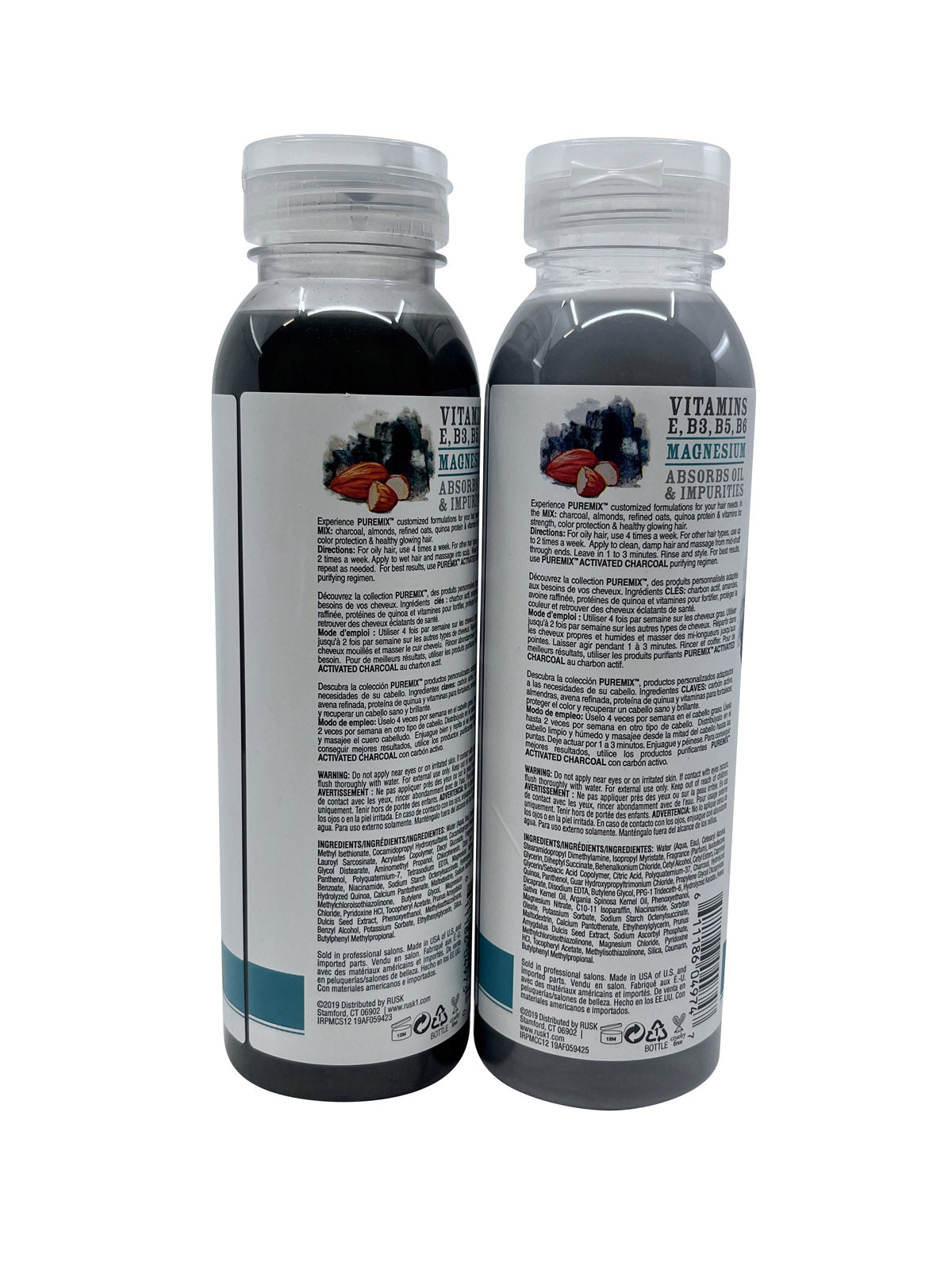 Rusk Pure Mix Activated Charcoal Purifying Shampoo & Conditioner Set 12 OZ Each