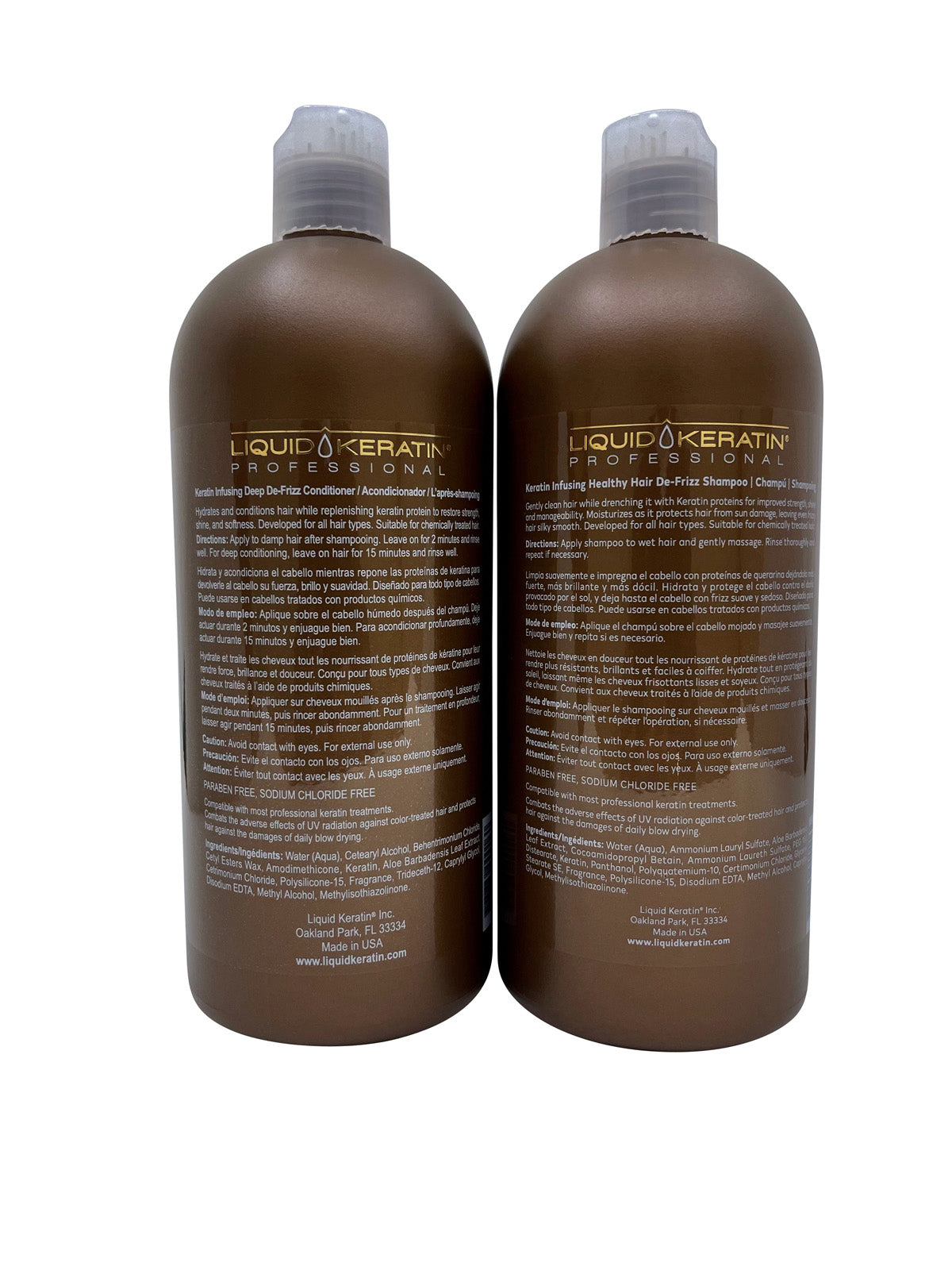 Liquid Keratin De Frizz Shampoo & De Frizz Conditioner Set 33 OZ Each