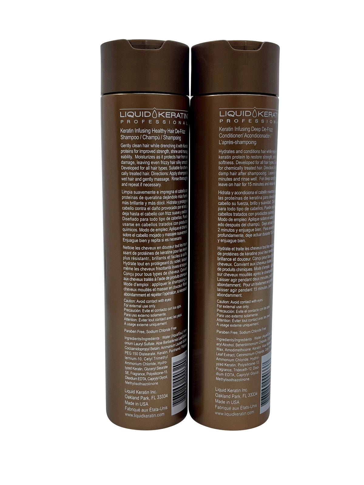 Liquid Keratin De Frizz Shampoo & De Frizz Conditioner Set 8 OZ Each