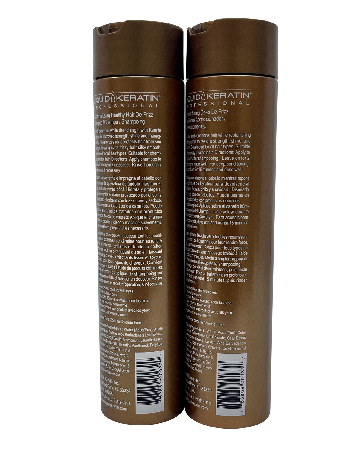 Liquid Keratin De Frizz Shampoo & De Frizz Conditioner Set 8 OZ Each