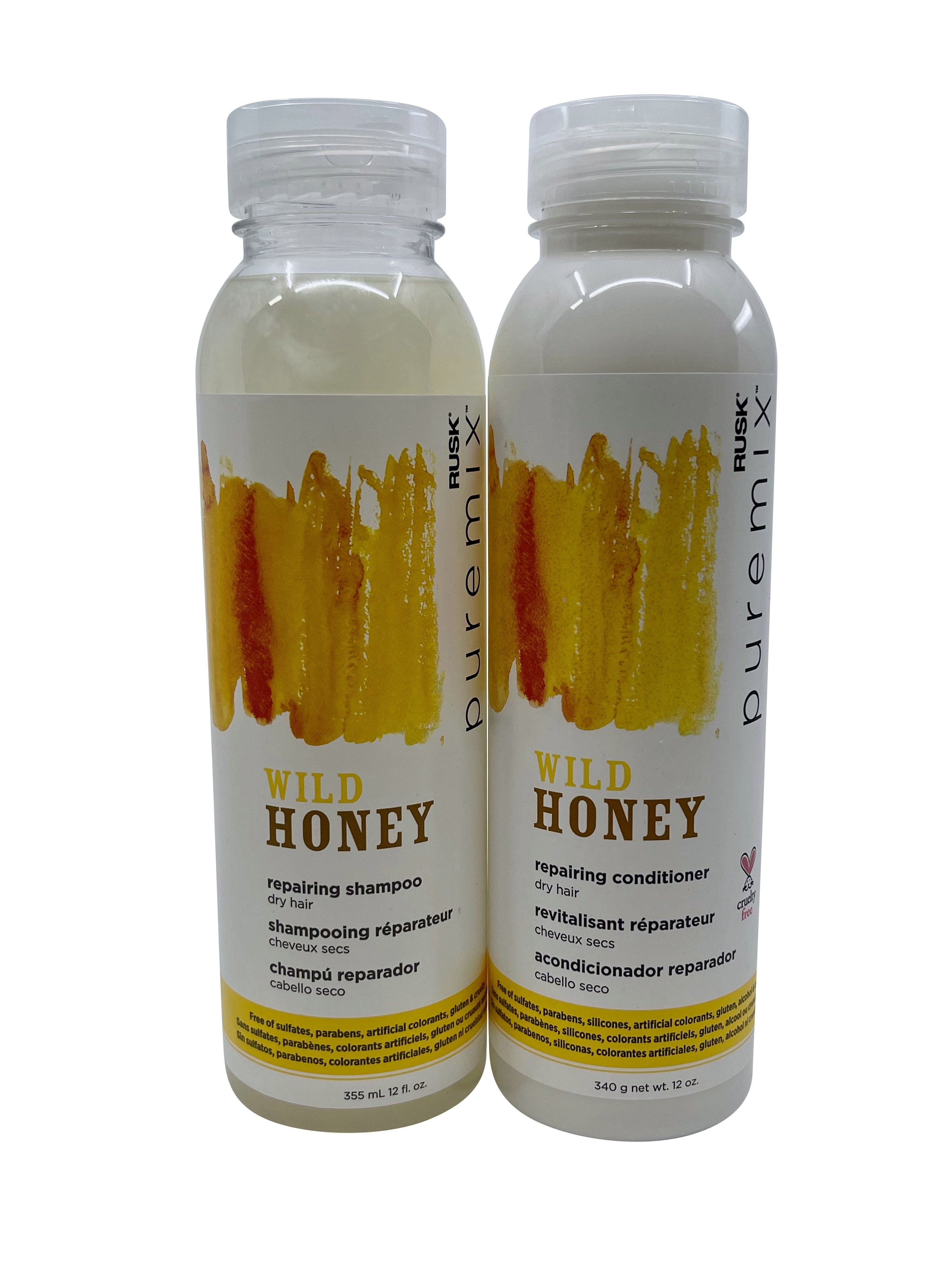 Rusk Pure Mix Wild Honey Repairing Shampoo & Conditioner Set Dry Hair 12 OZ Each