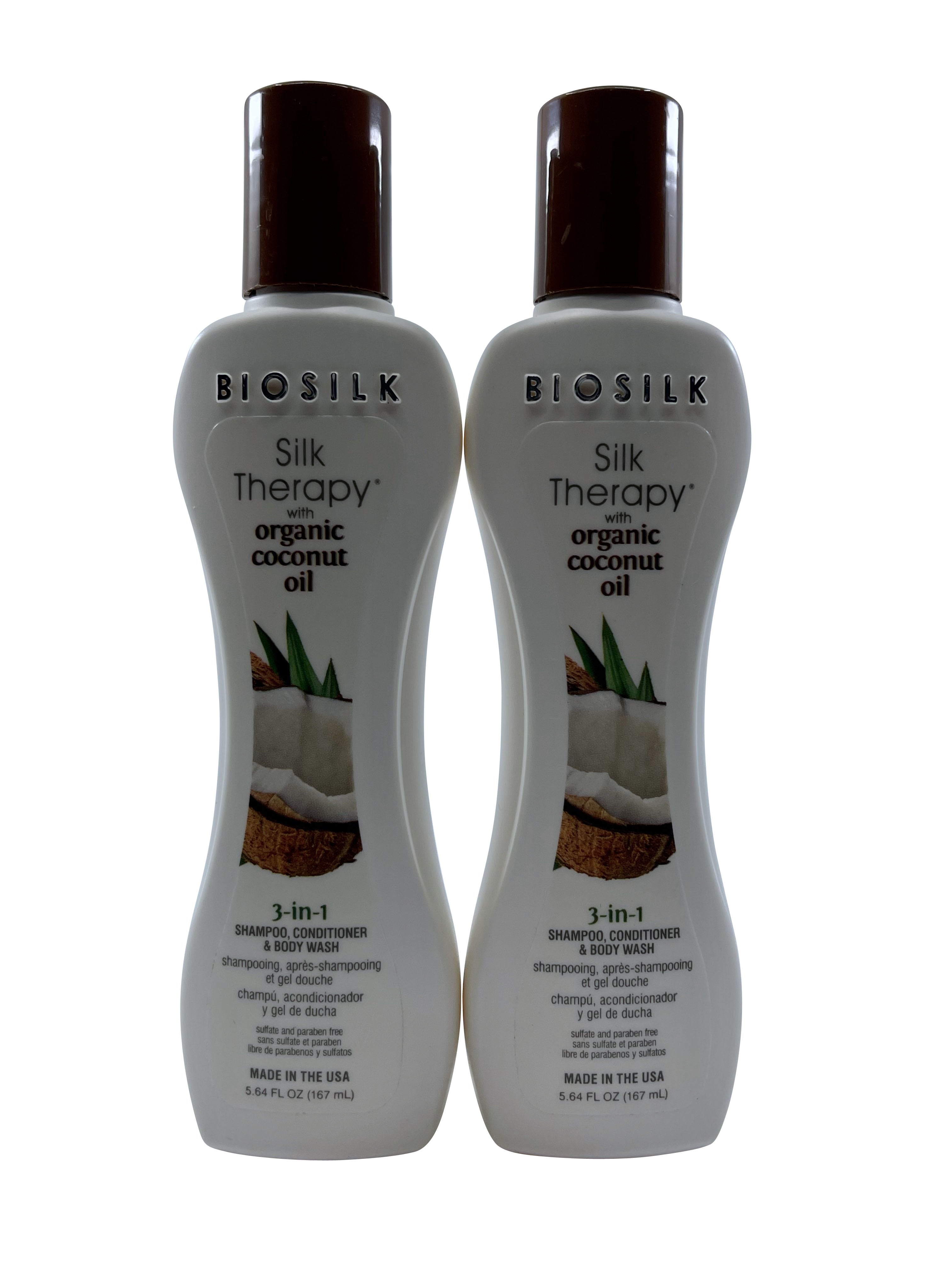 Biosilk Silk Therapy Shampoo, Conditioner, Wash Coconut Oil 5.64 OZ Pack of 2