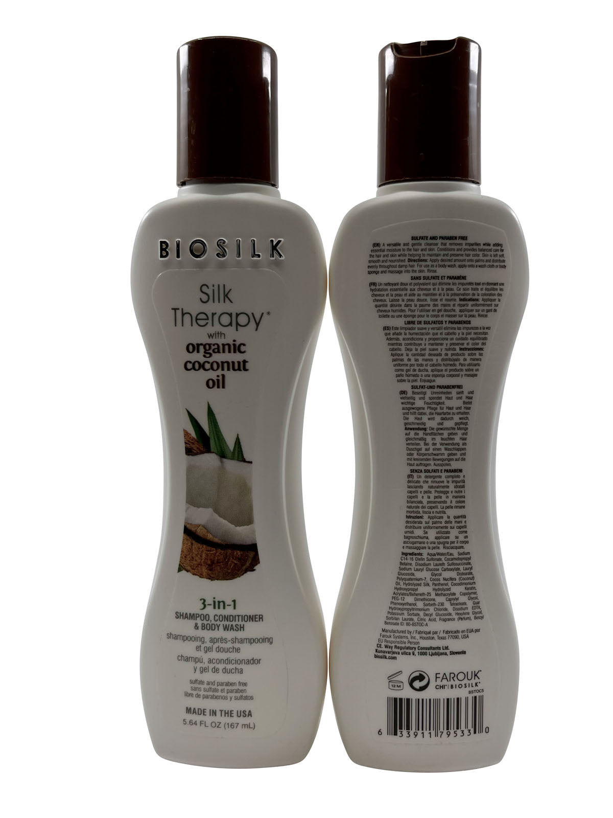 Biosilk Silk Therapy Shampoo, Conditioner, Wash Coconut Oil 5.64 OZ Pack of 2