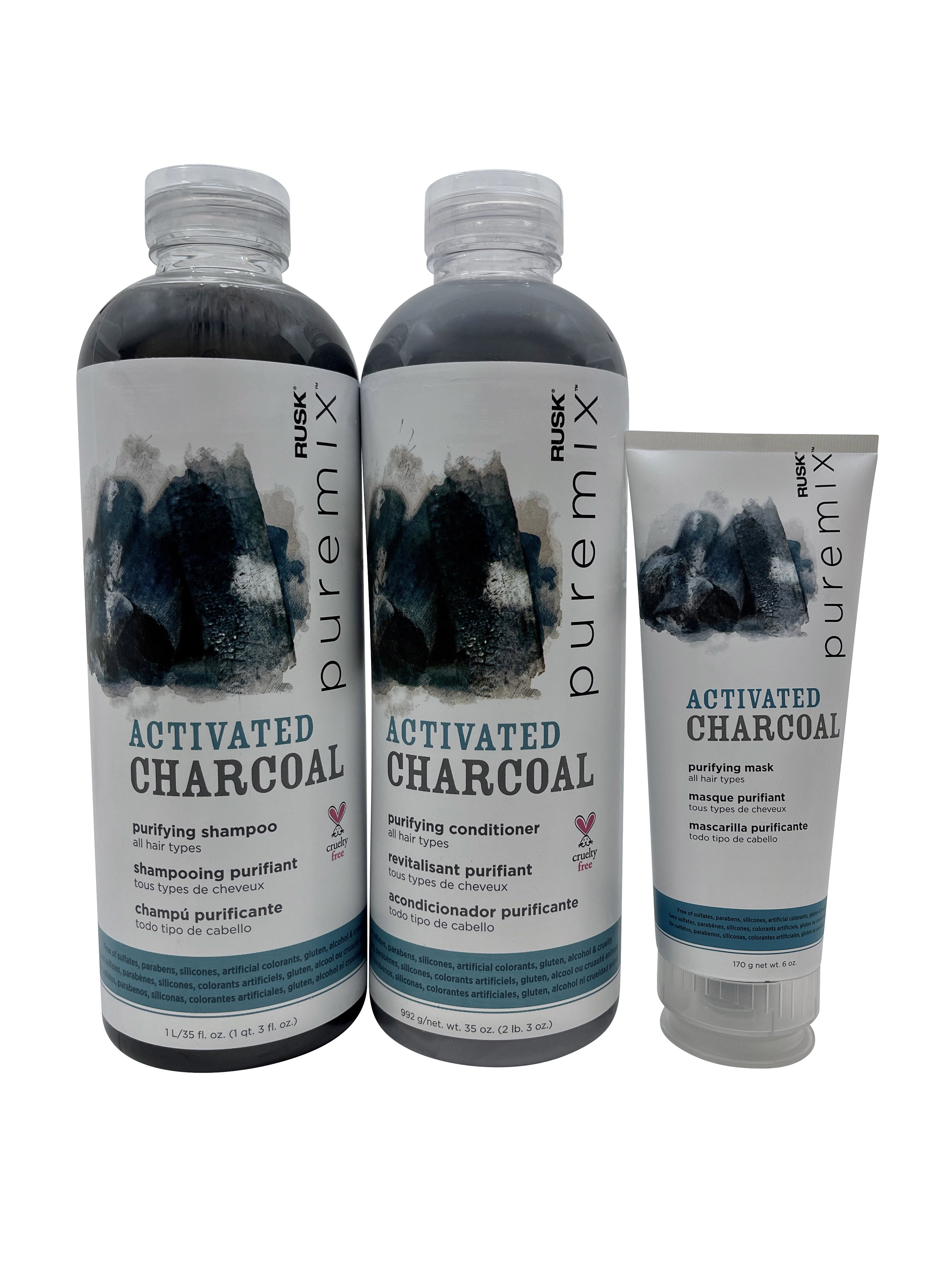 Rusk Pure Mix Charcoal Purifying Shampoo & Conditioner 35 OZ Each & Mask 6 OZ