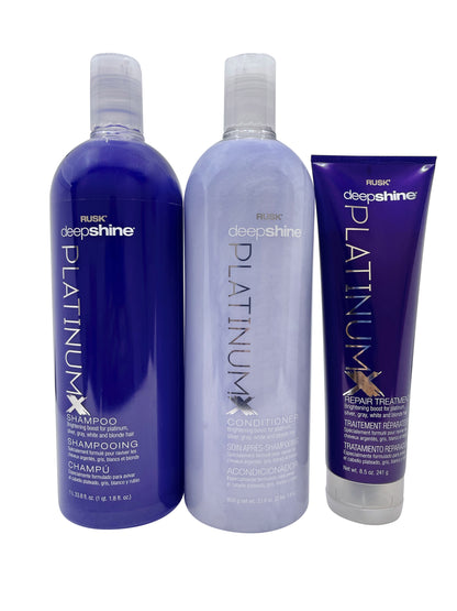 Rusk Deep Shine Platinum X Shampoo & Conditioner 33.8 OZ Repair Treatment 8.5 OZ