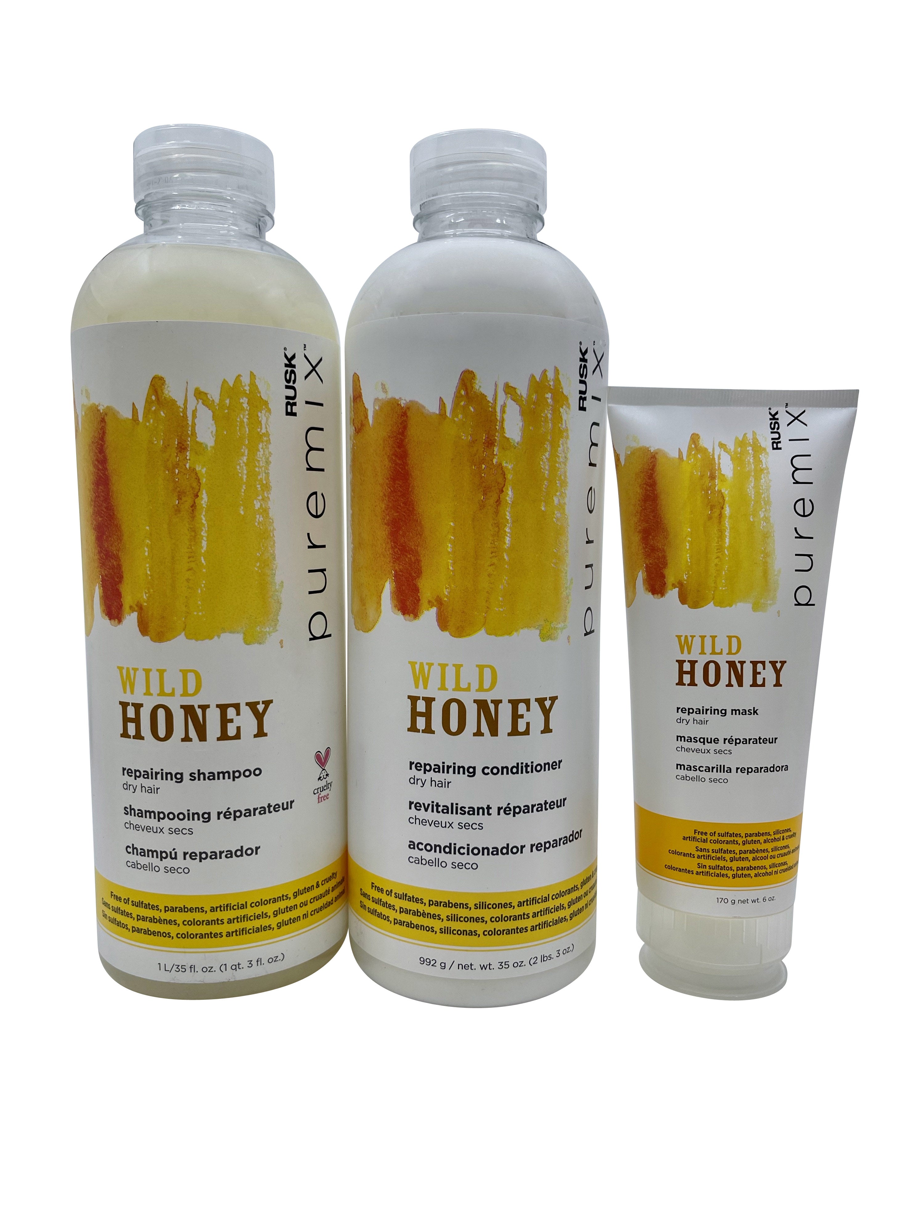 Rusk Pure Mix Wild Honey Repairing Shampoo & Conditioner 35 OZ & Mask 6 OZ Set